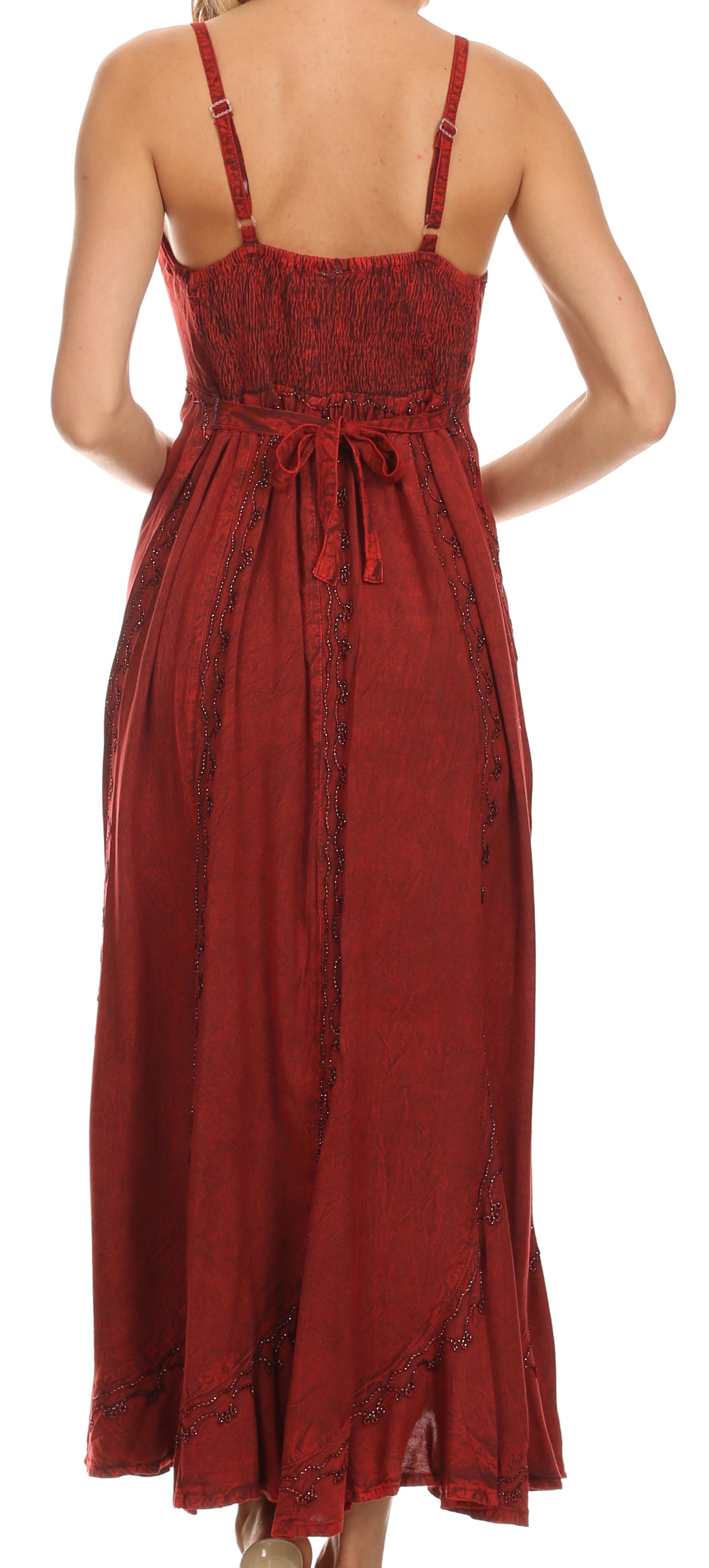 Red floral dress with thin straps on a white background