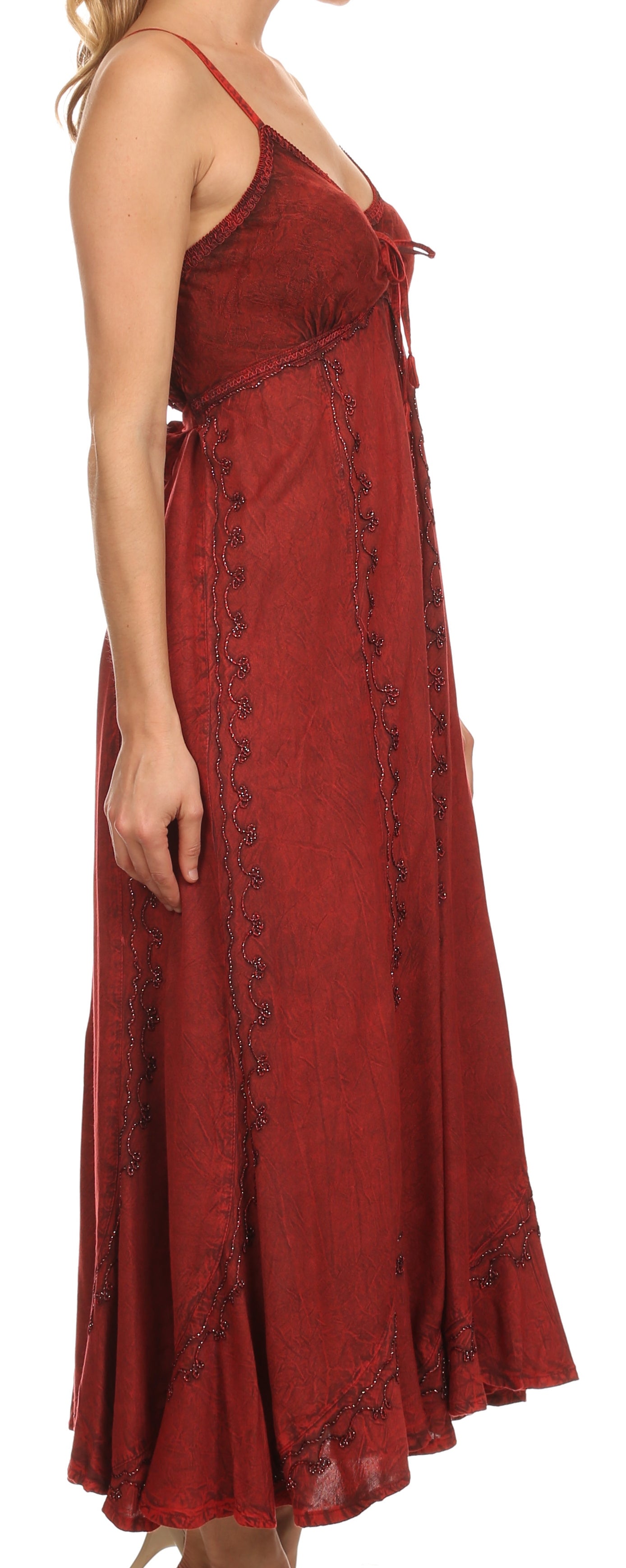 Red dress with floral pattern on a white background