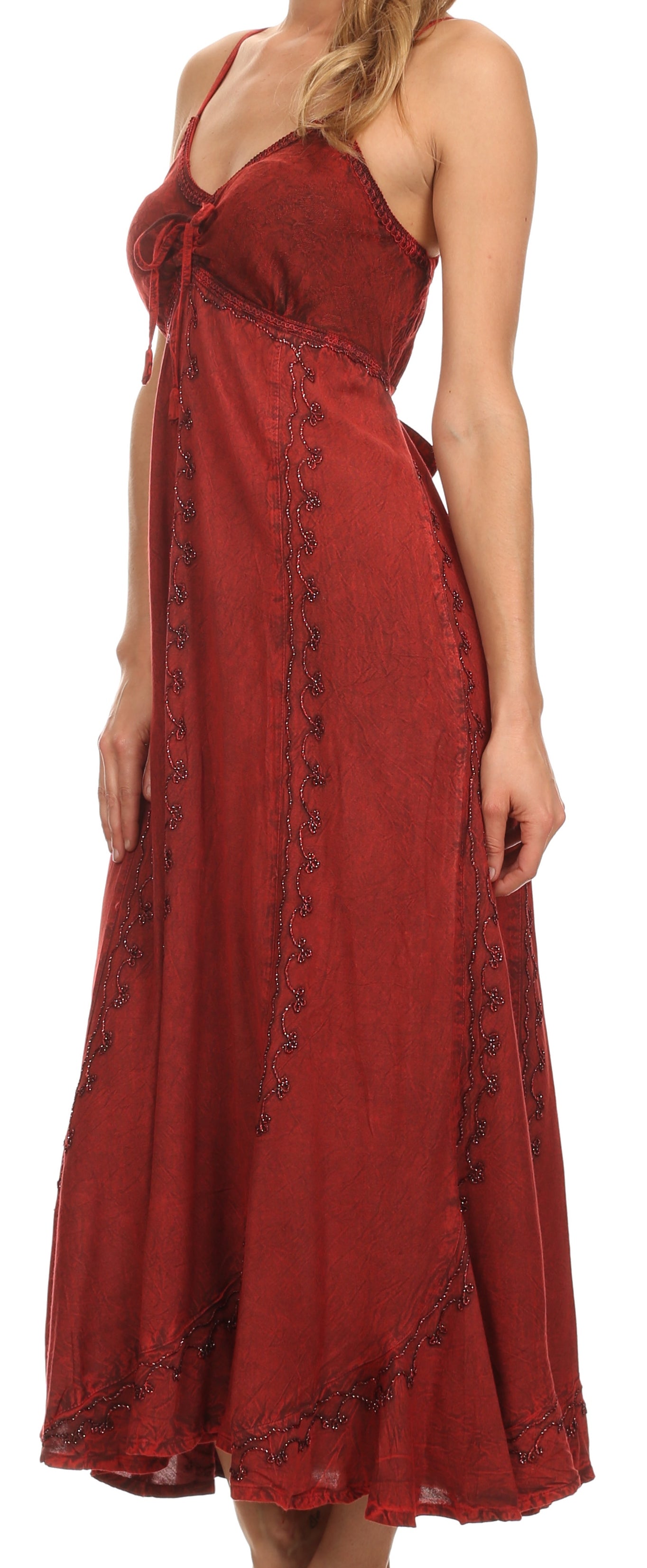 Red dress with black patterns on a white background