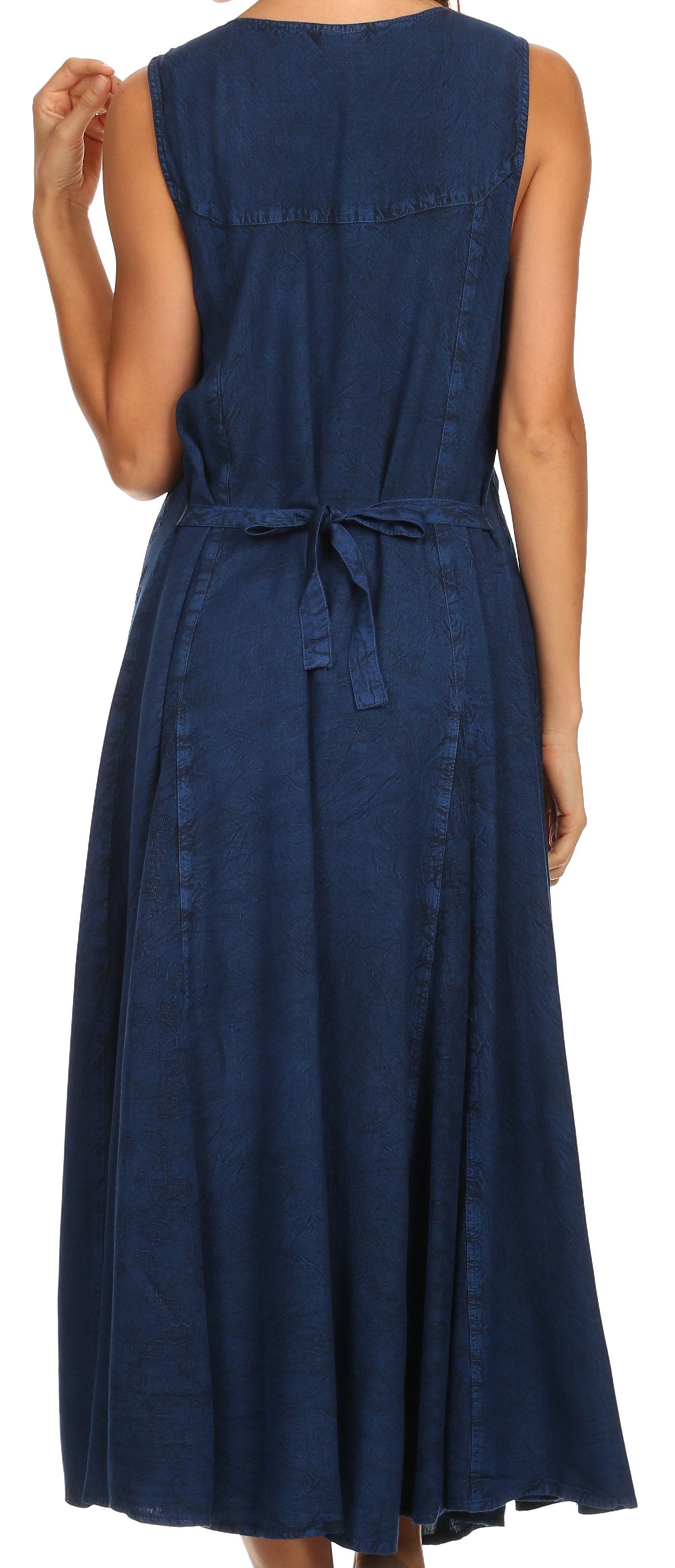 Blue dress with a tie waist on a white background