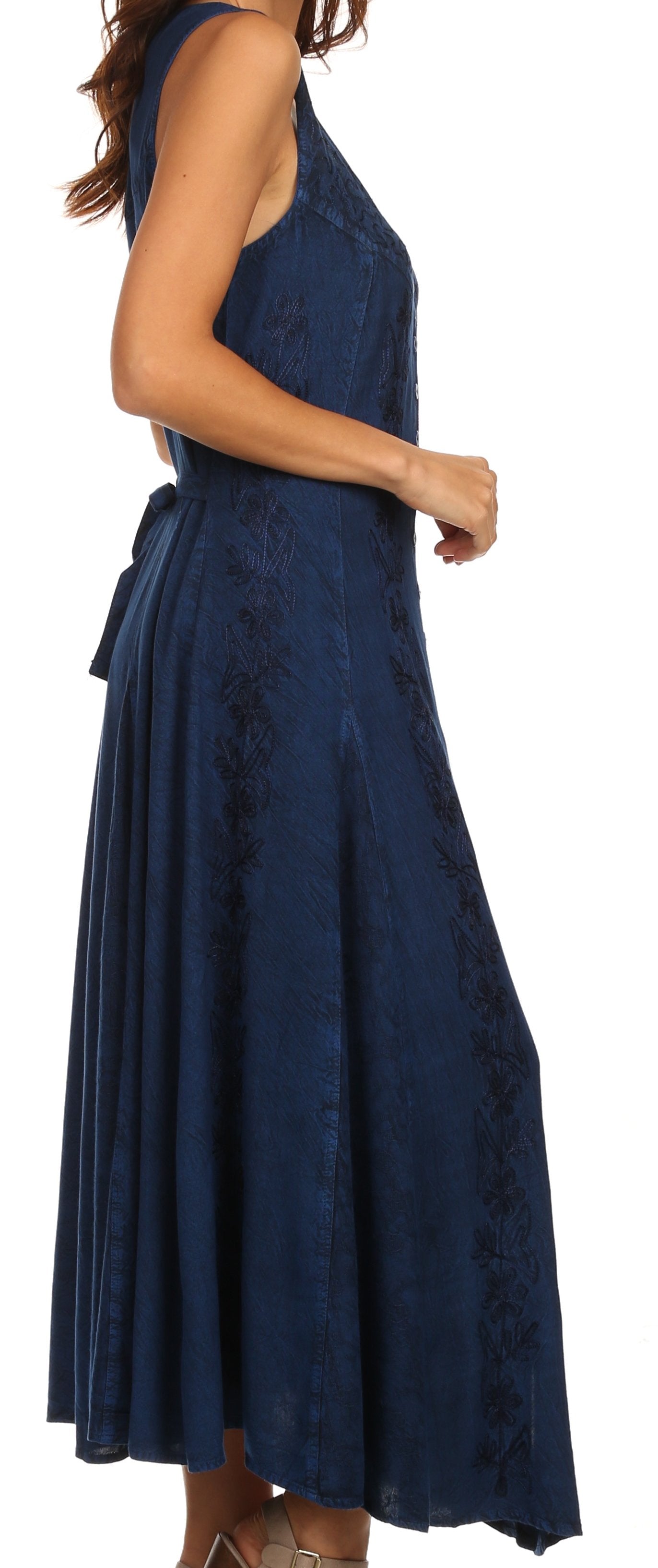 Navy blue sleeveless dress on a white background
