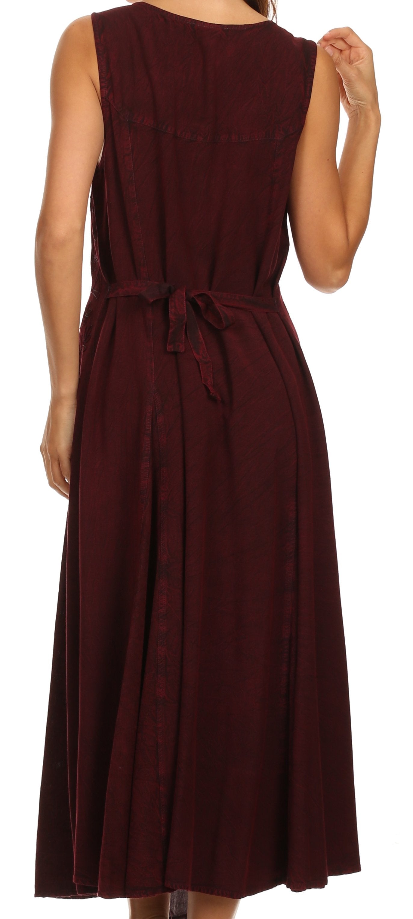 Maroon dress with a belt on a white background