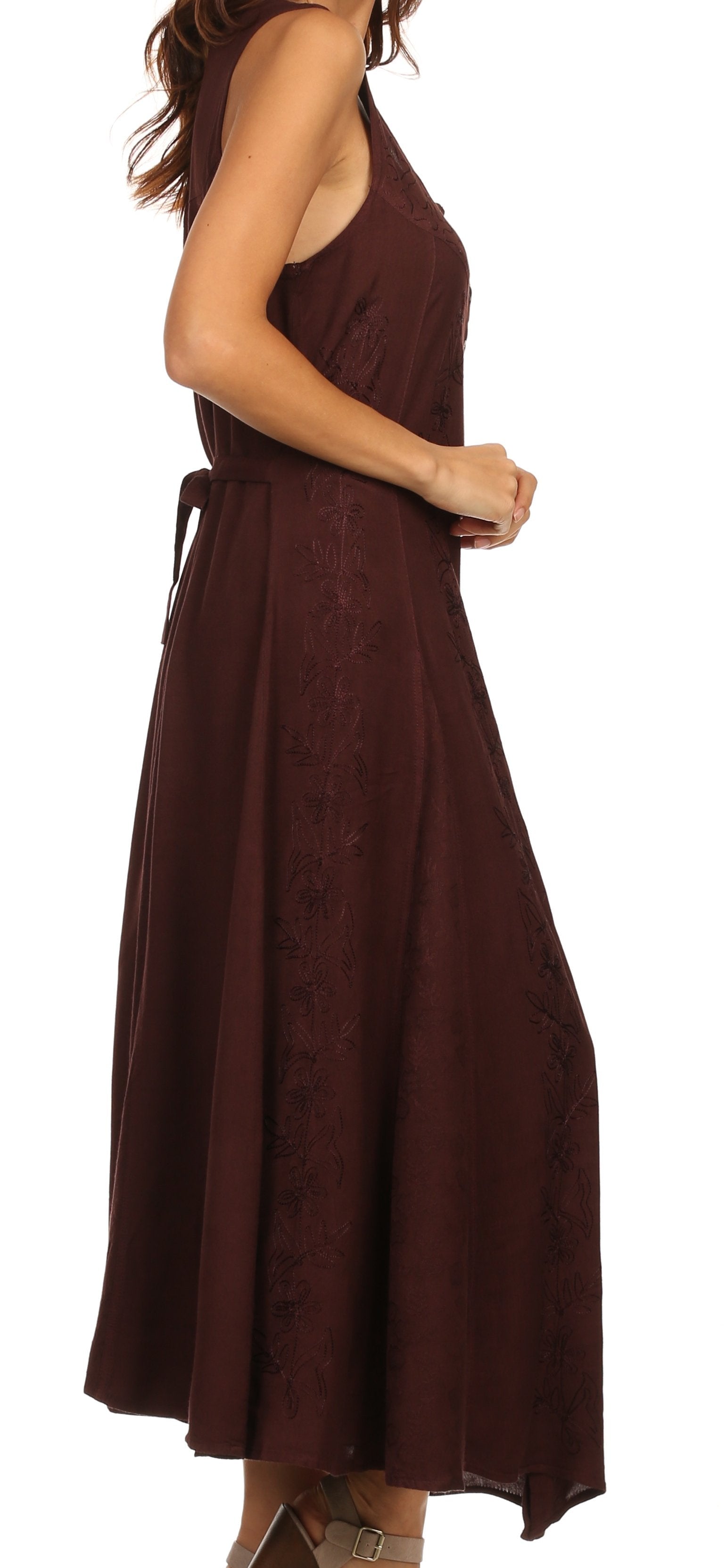 Brown dress worn by a person on a white background
