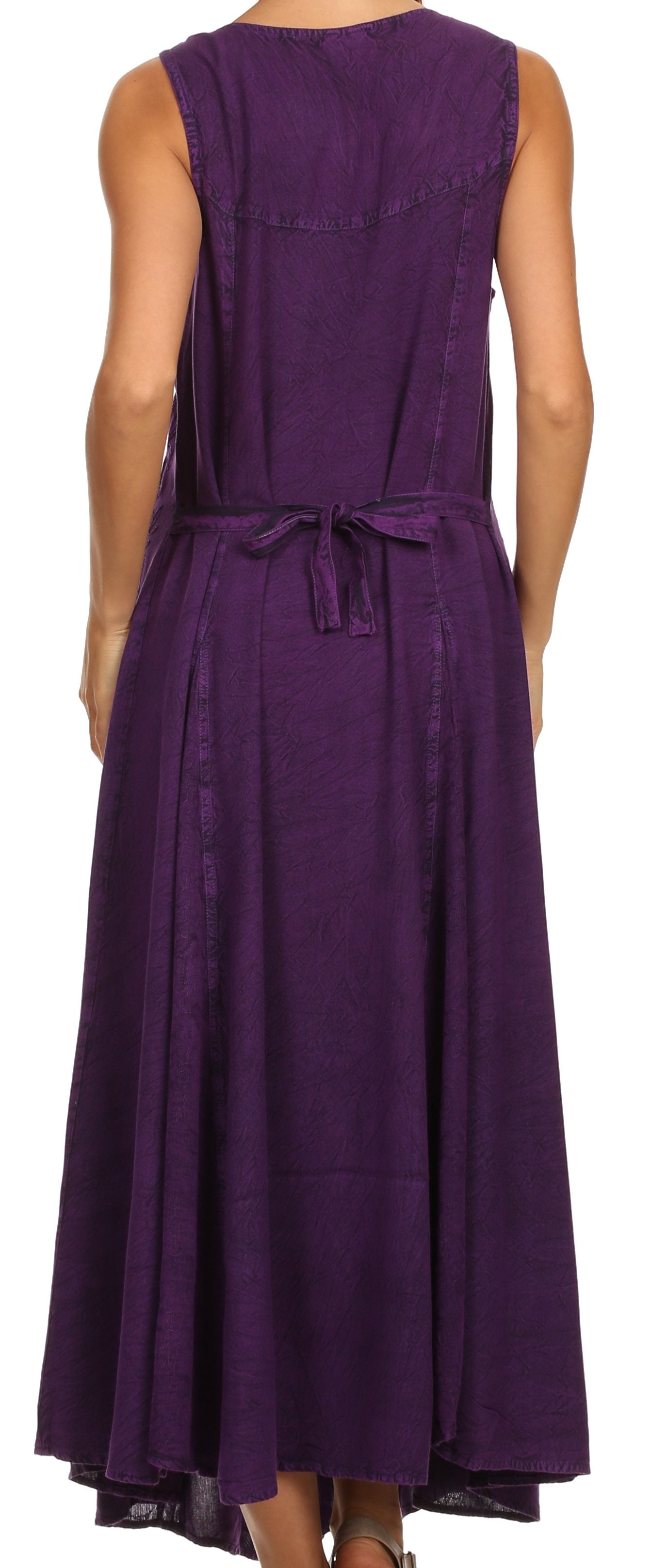 Purple dress with a belt on a white background