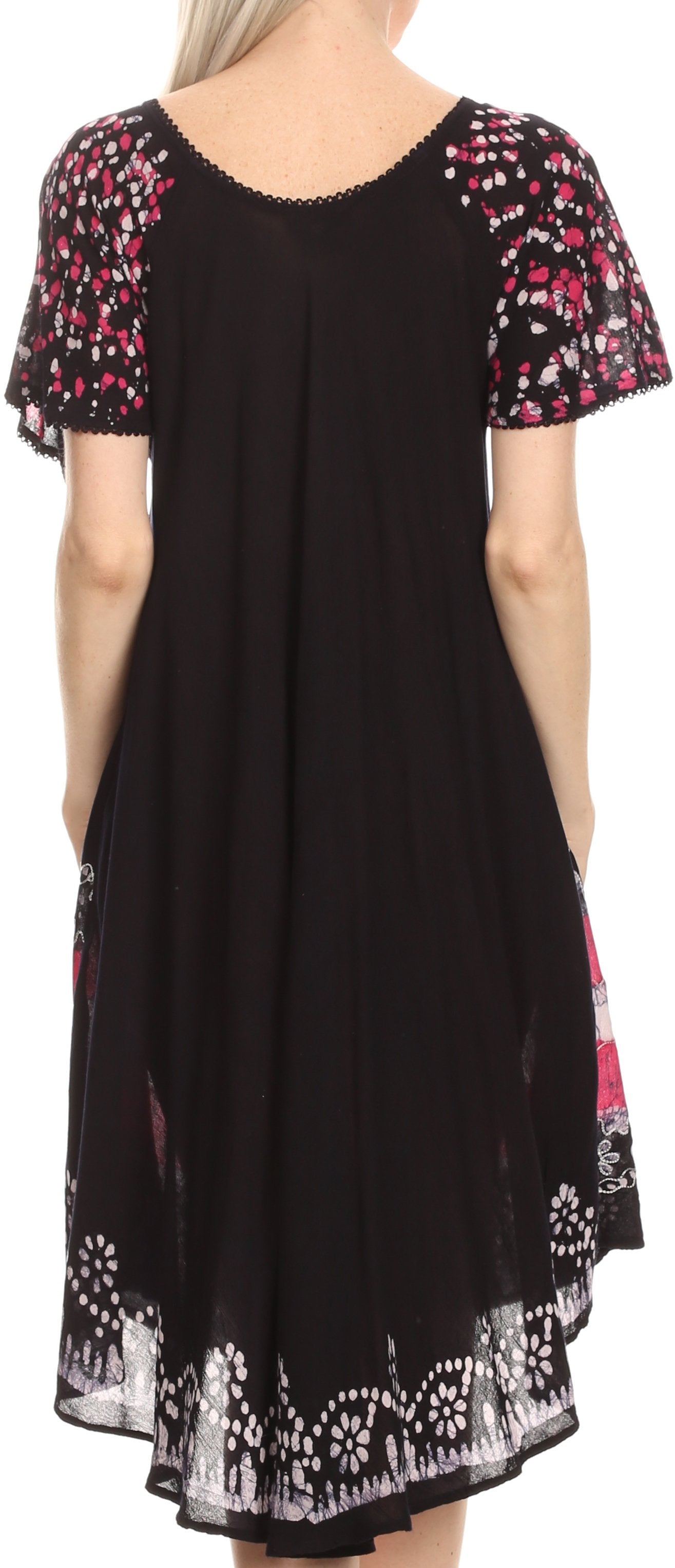 Black dress with floral sleeves and hemline