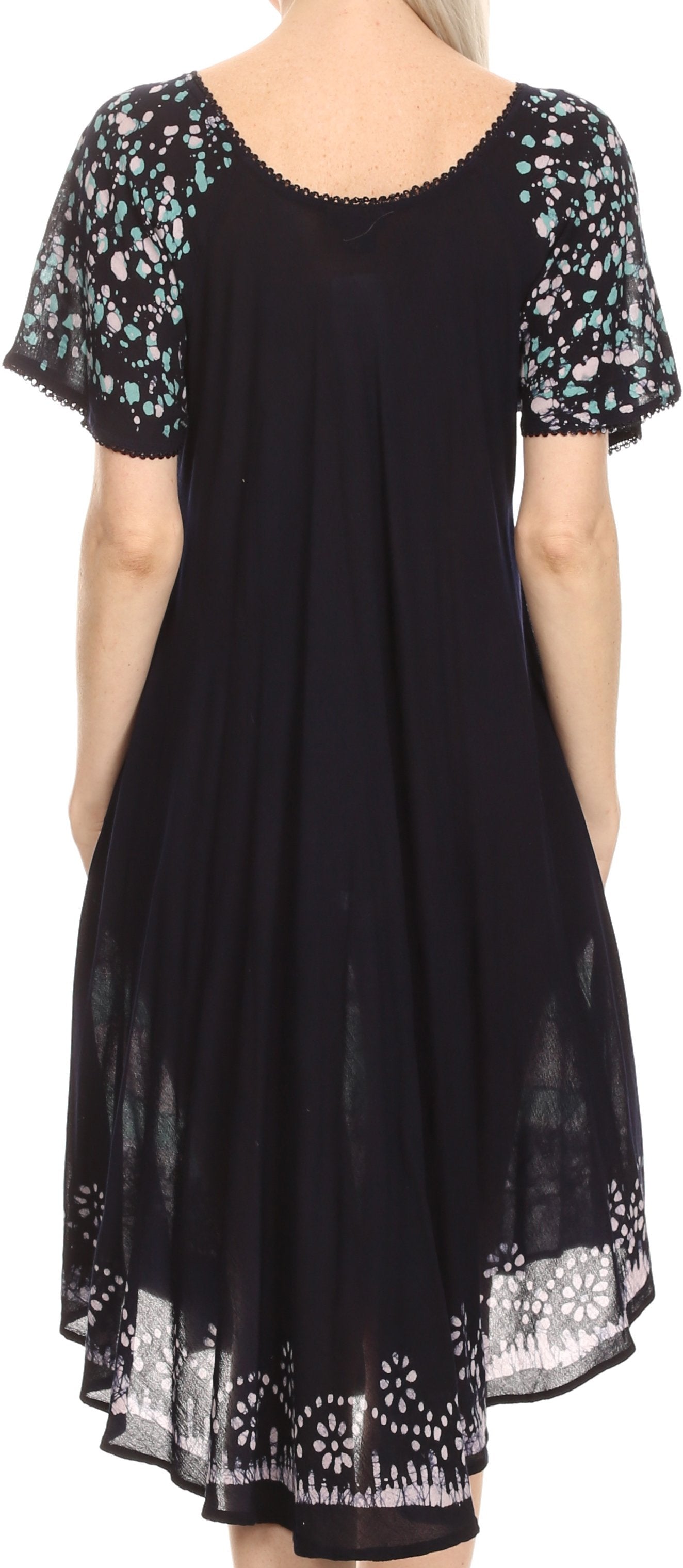 Black dress with floral lace details on a white background