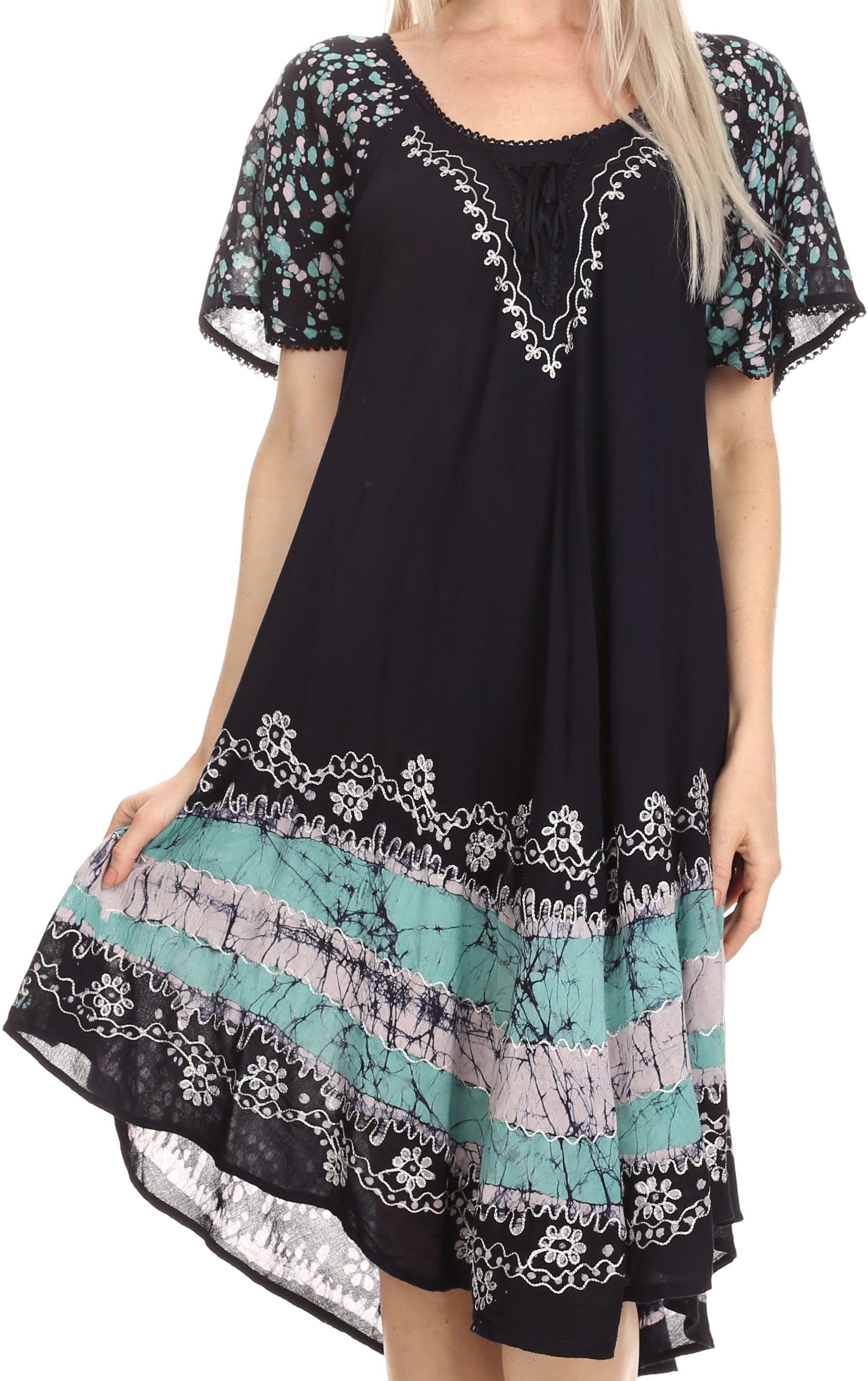 Black dress with floral patterns on a white background