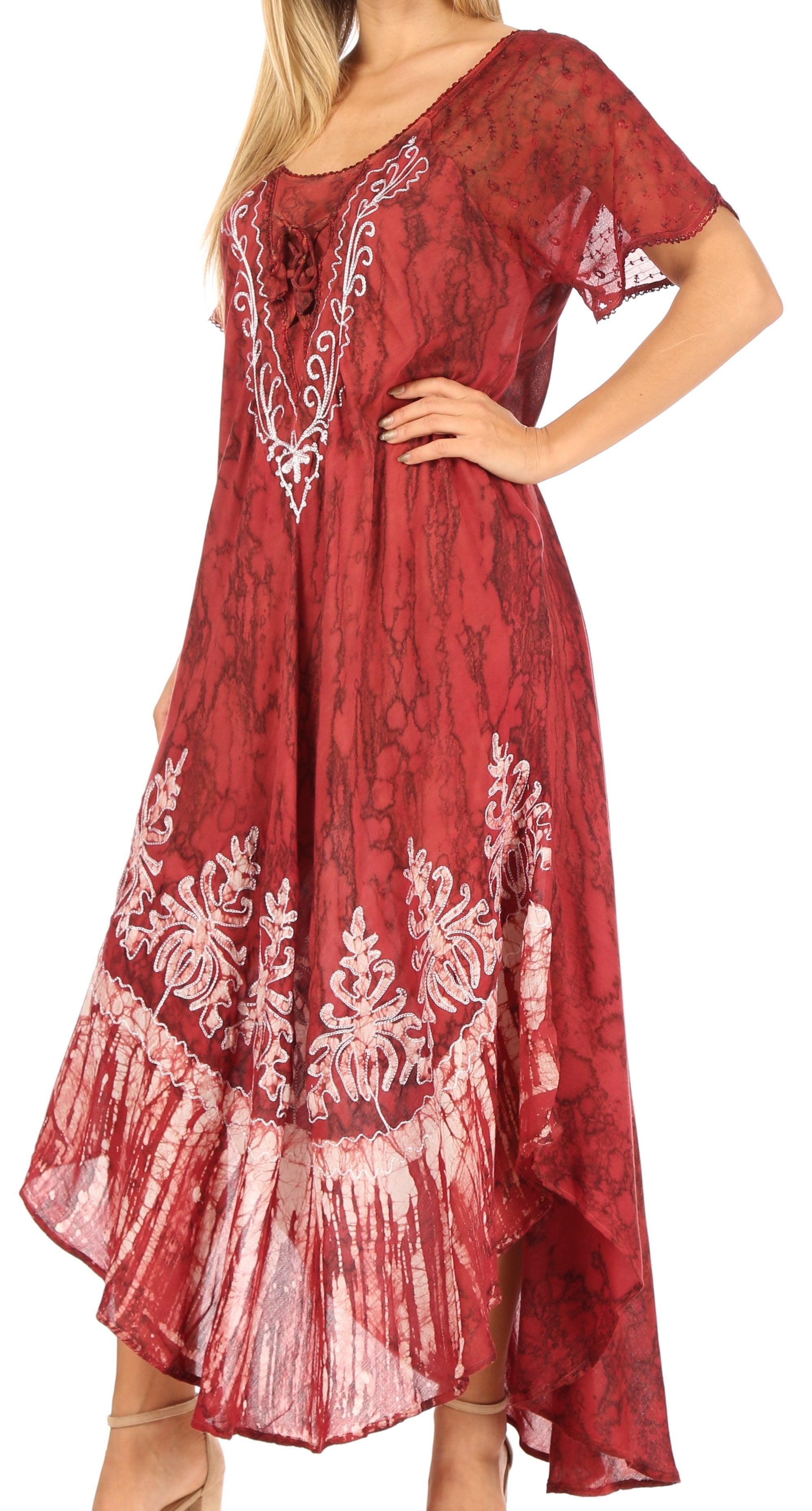 Red dress with white embroidery on a white background