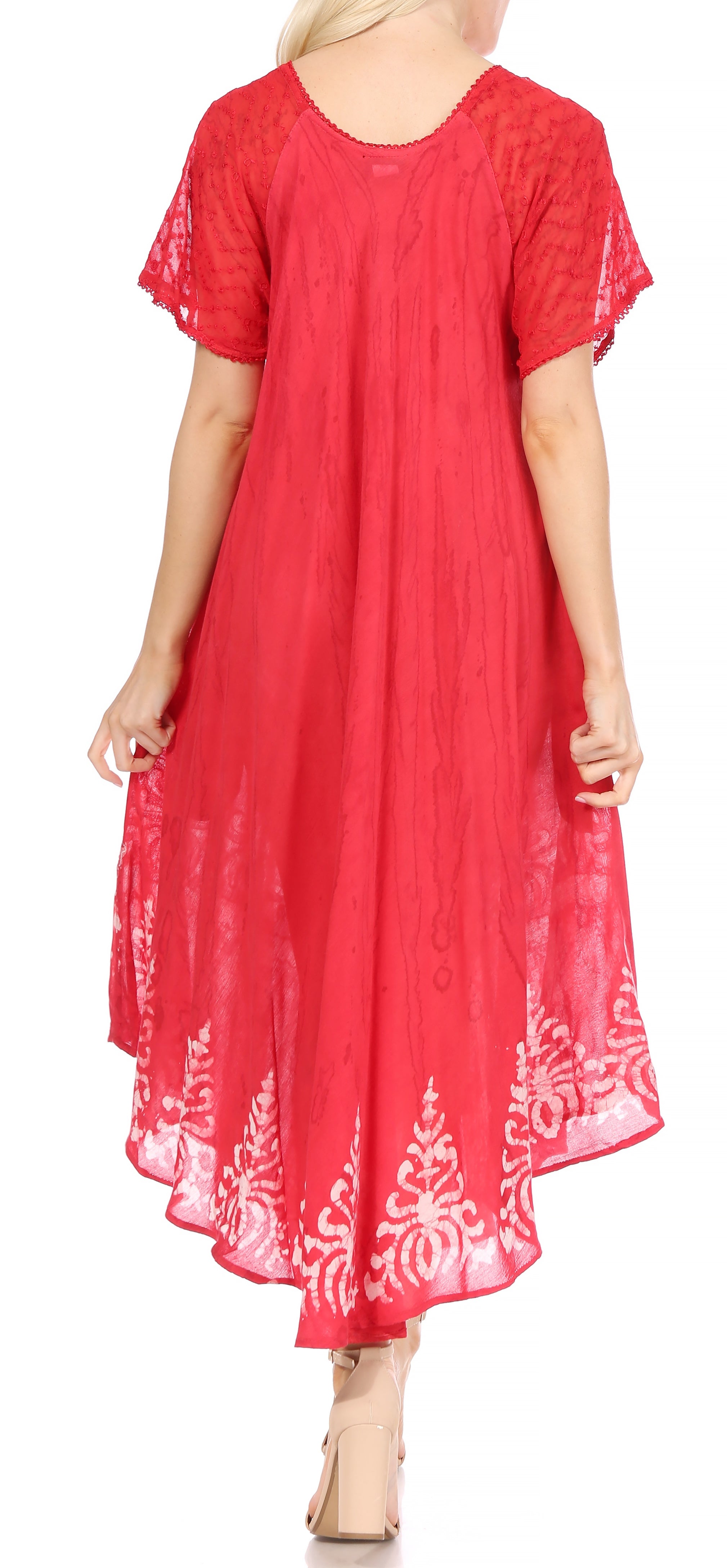 Red dress with white embroidery on a white background