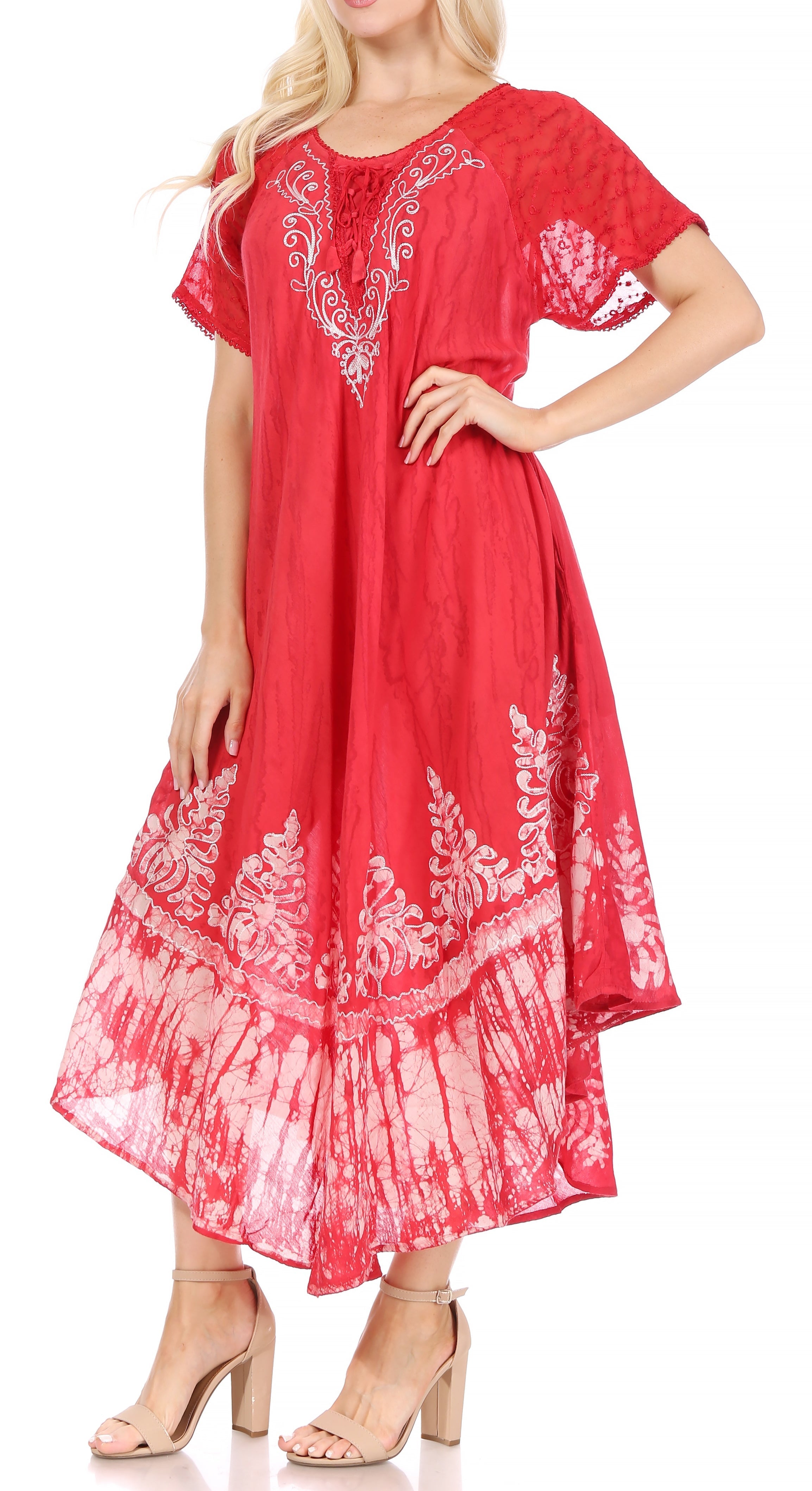 Red dress with white embroidery on a white background