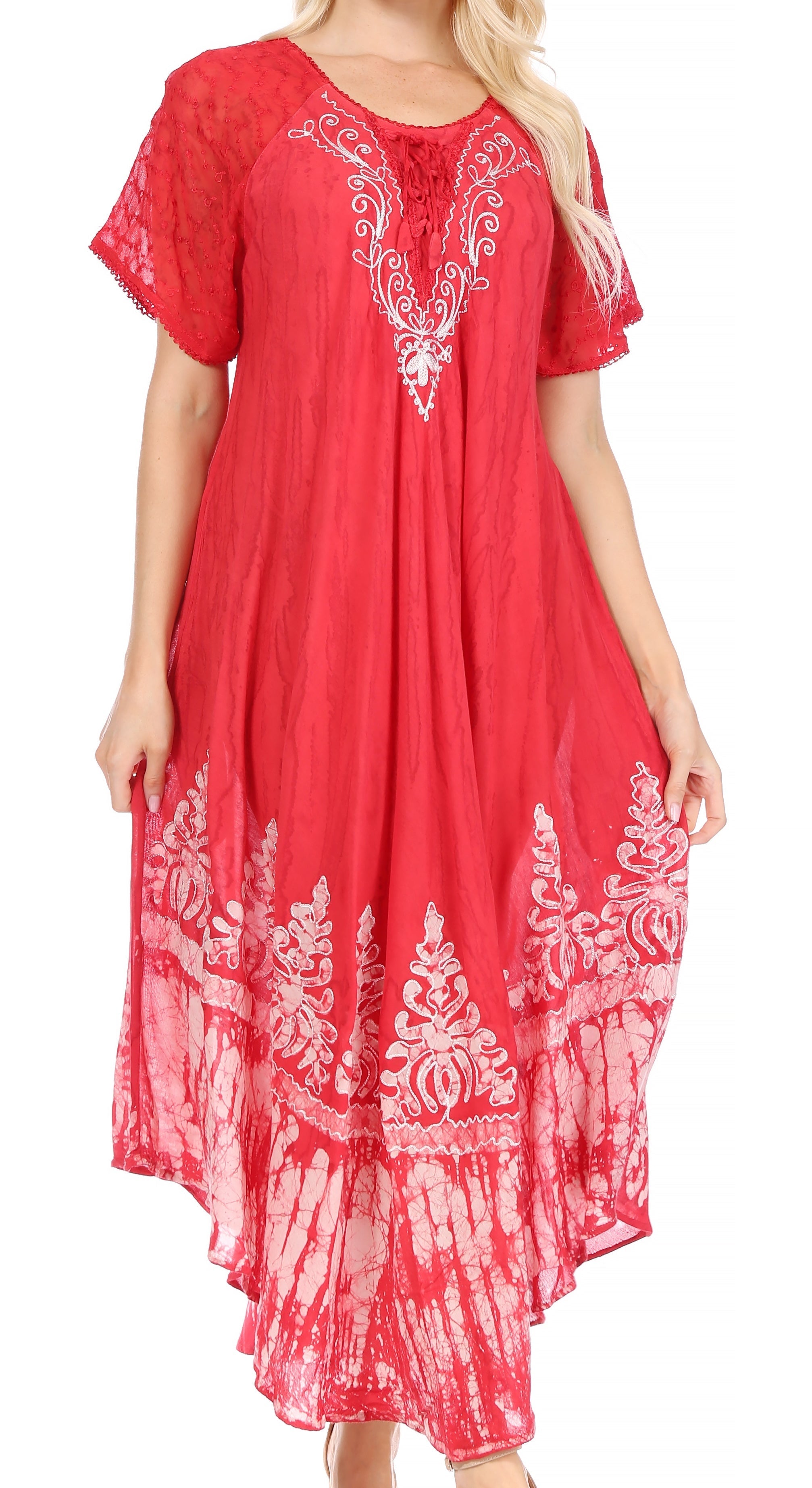 Red dress with white embroidery on a white background