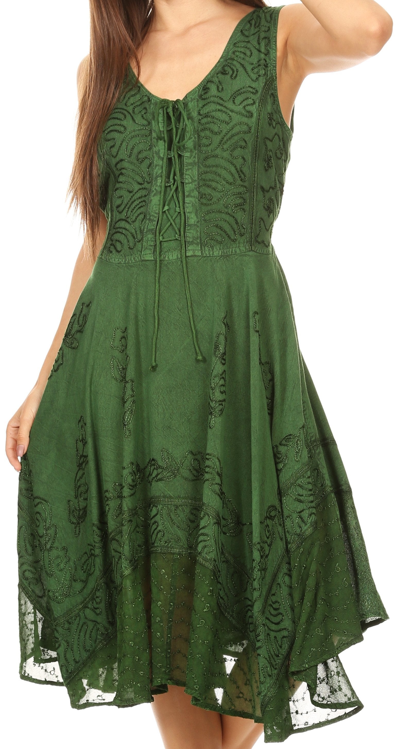 Green lace dress on a white background