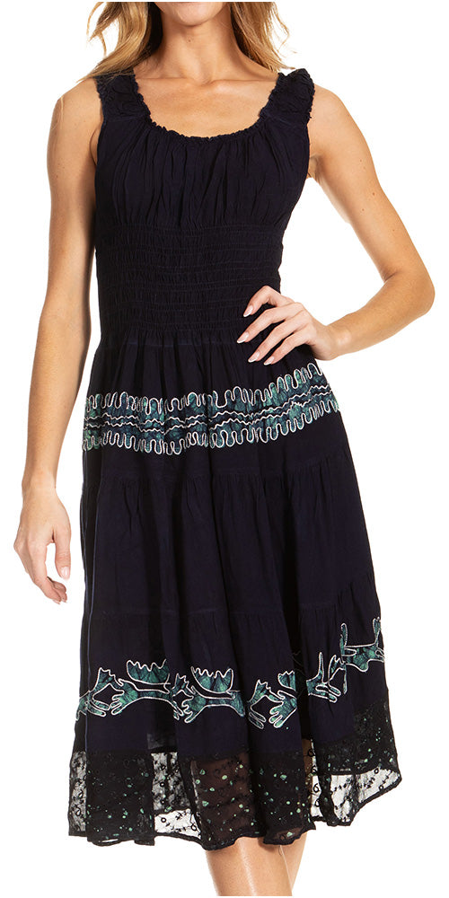 Black dress with lace details on a white background