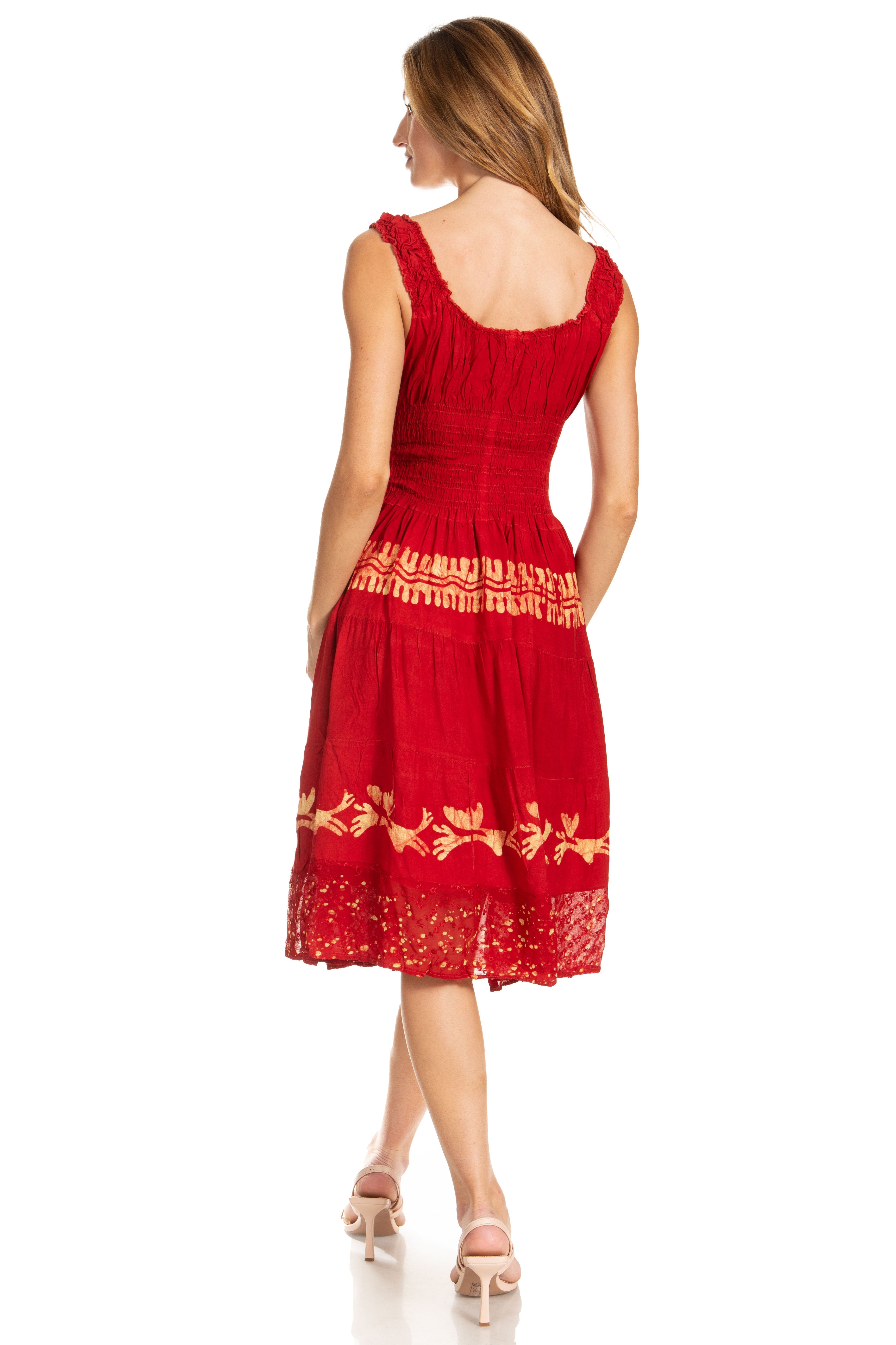 Red dress with gold embroidery on a white background
