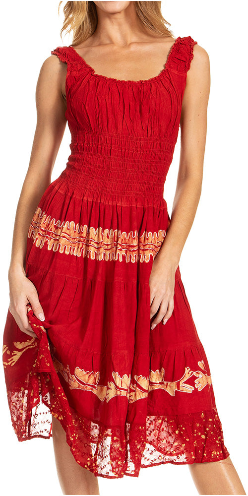 Red dress with lace details on a white background
