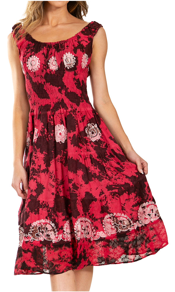 Red floral dress with a white background