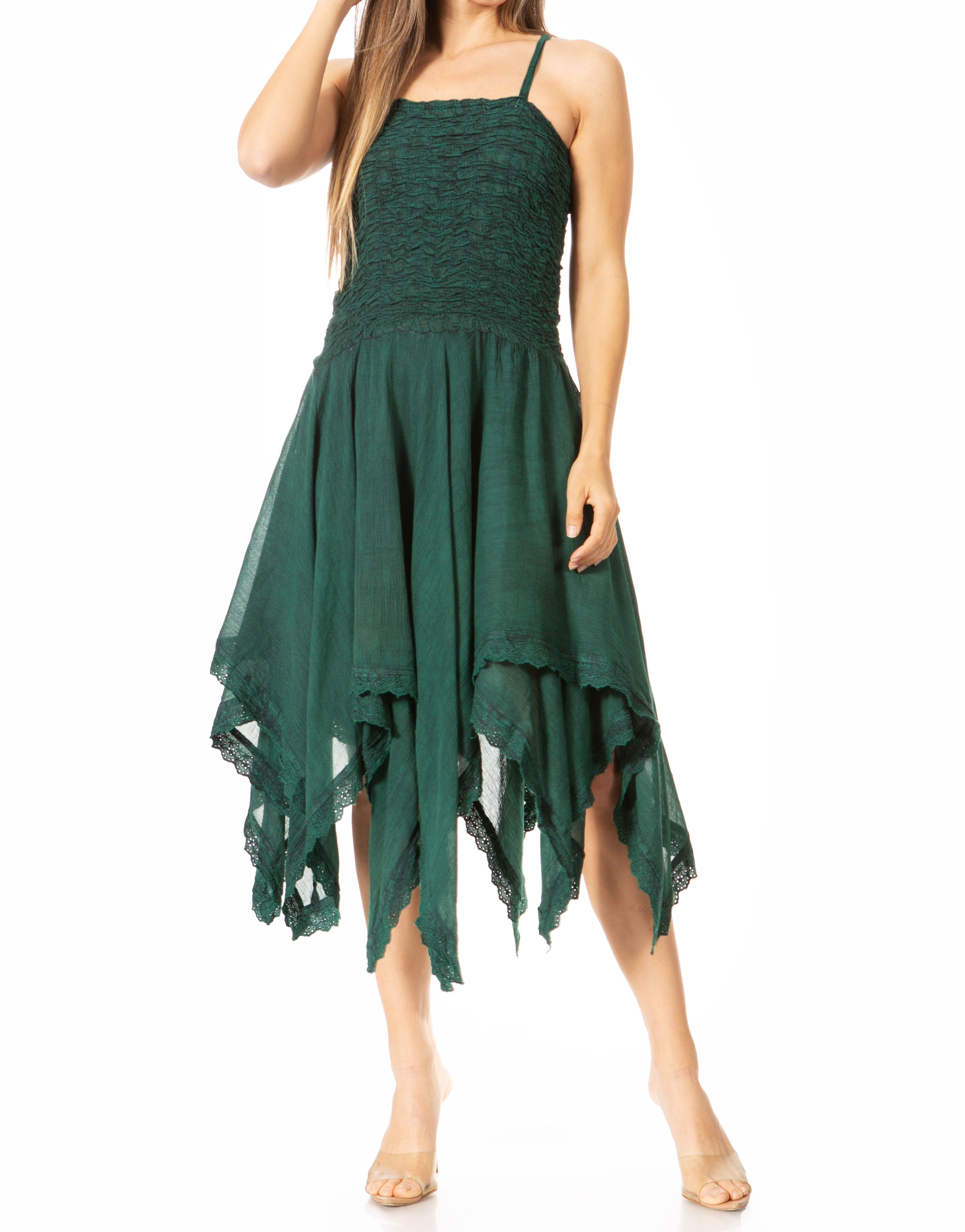 Green dress with lace details on a white background