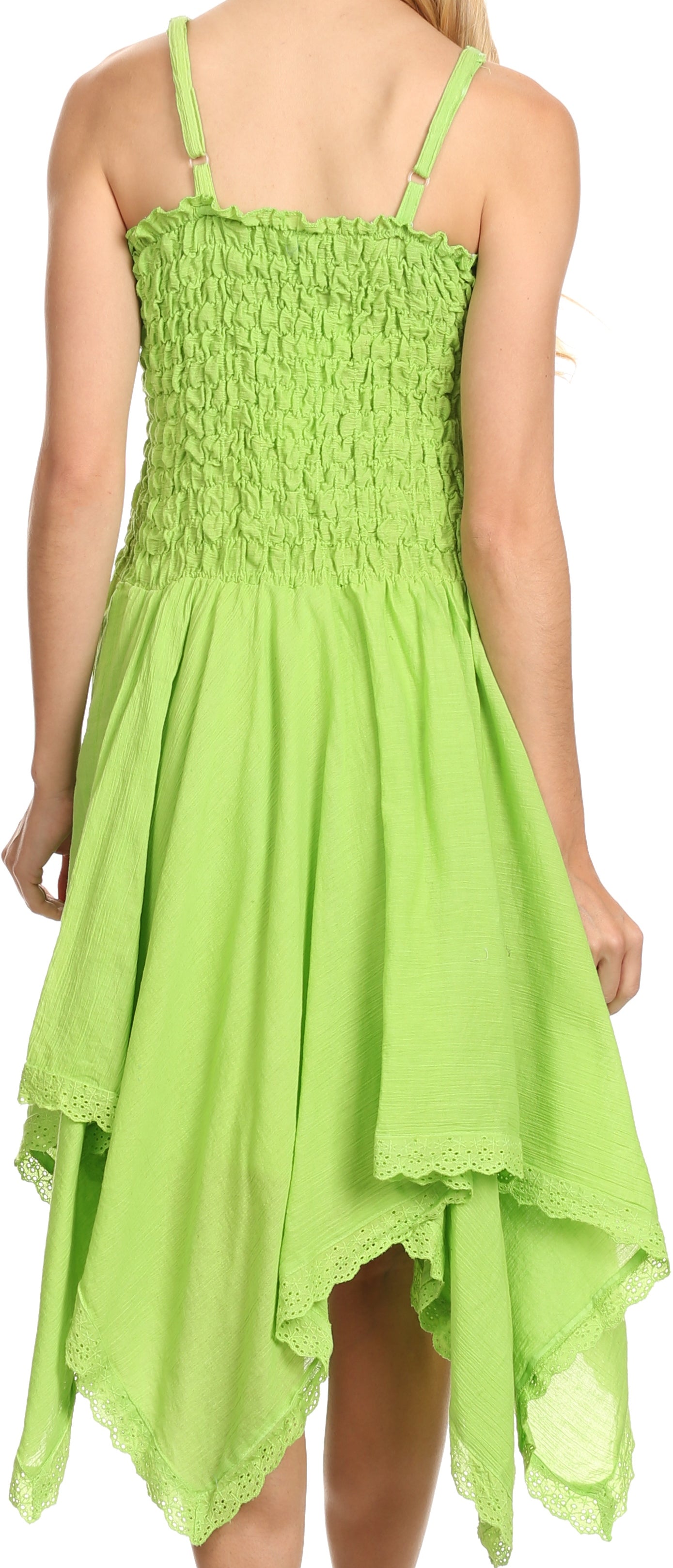 Green dress with thin straps on a white background