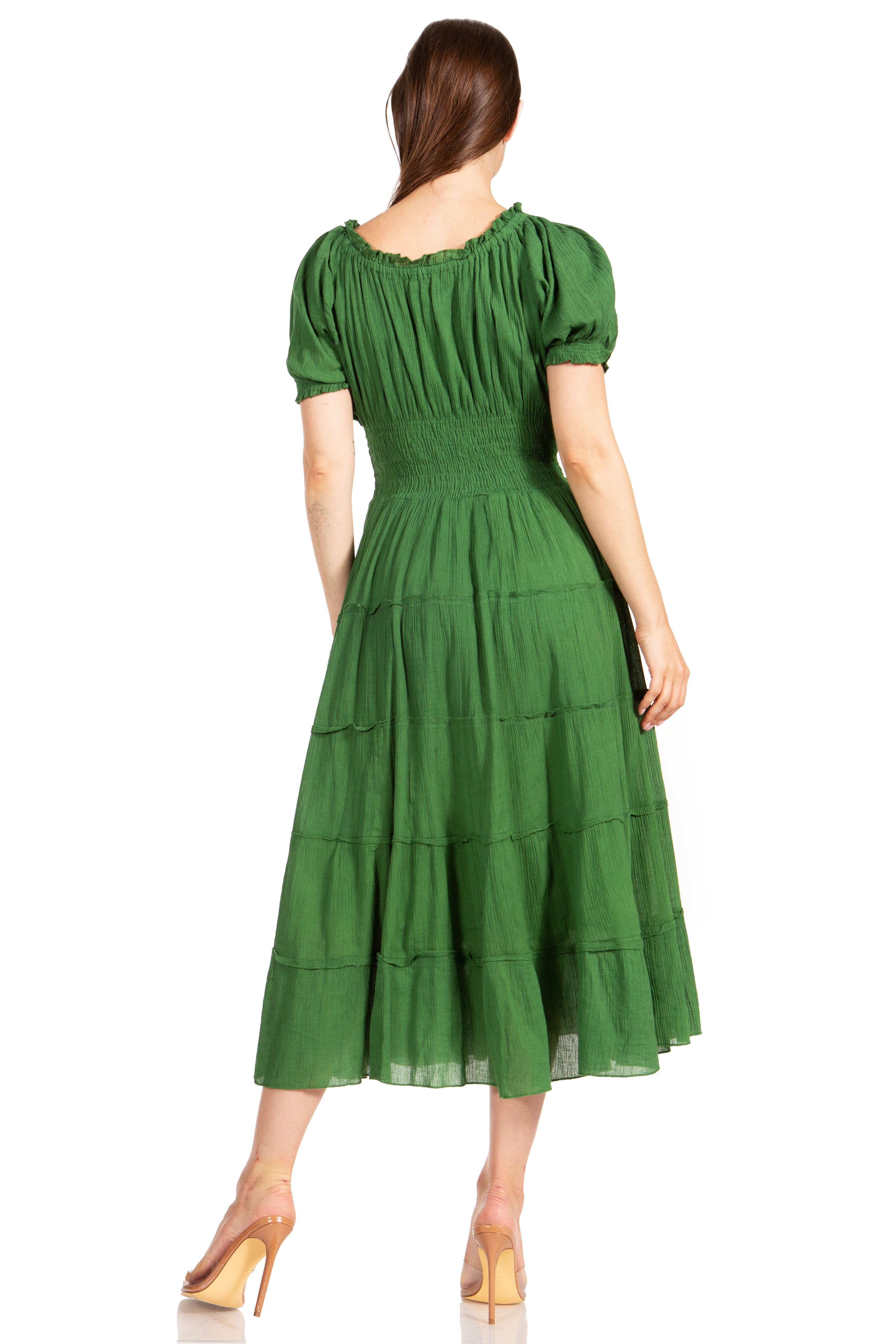 Green dress with puffed sleeves on a white background