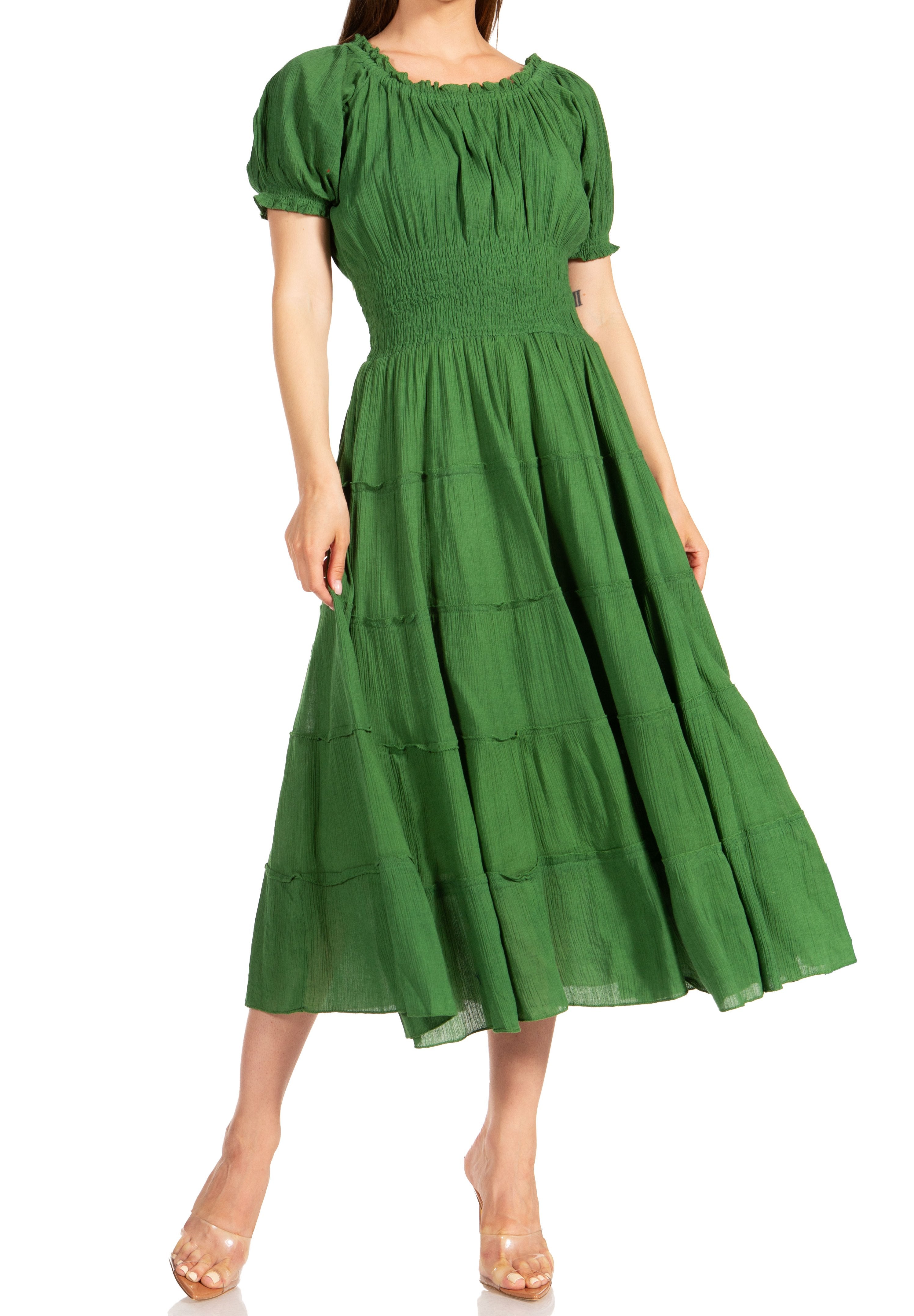 Green dress with puff sleeves on a white background