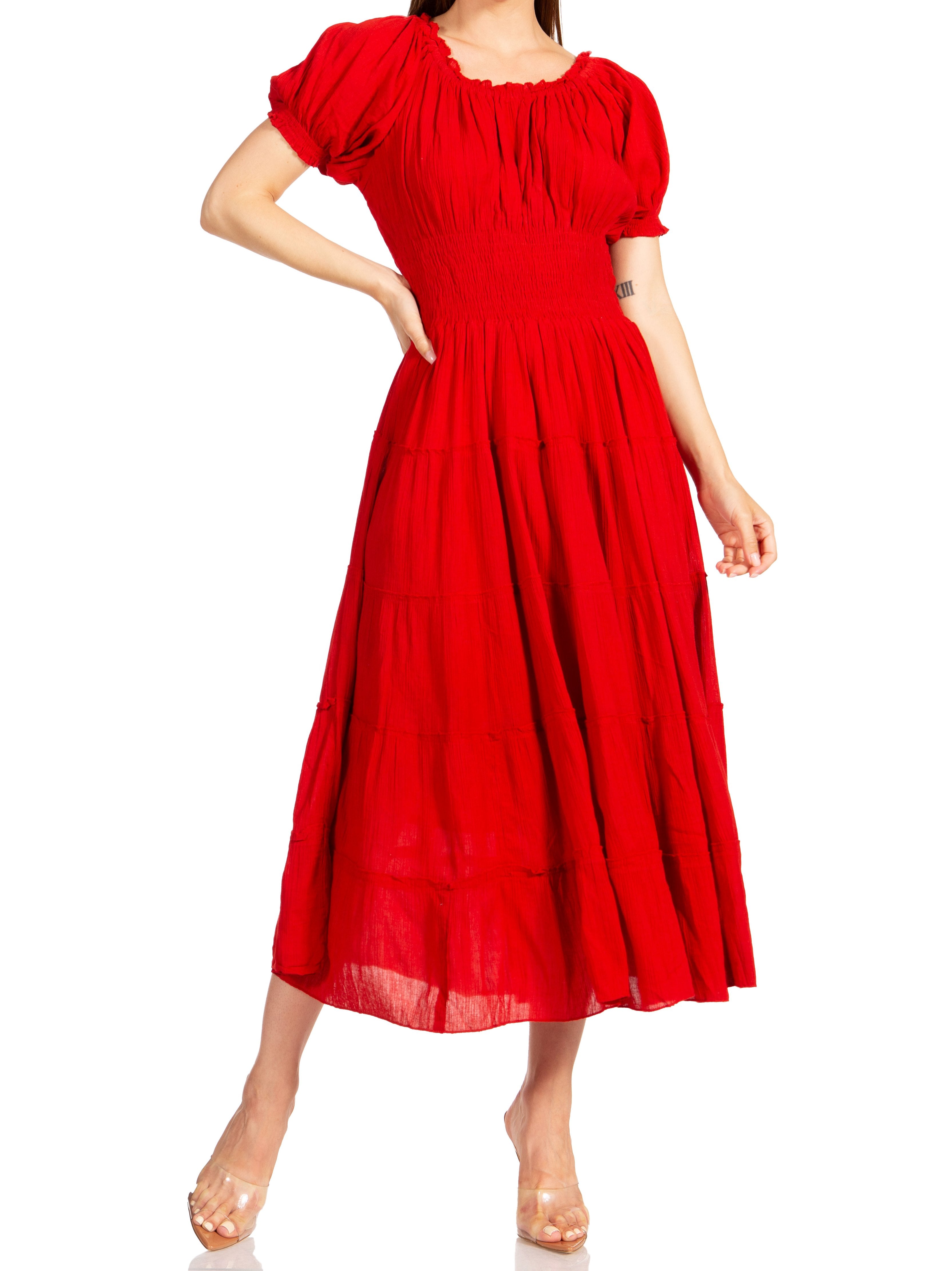 Red dress with puff sleeves on a white background