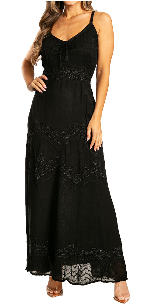 Black lace dress worn by a model on a white background