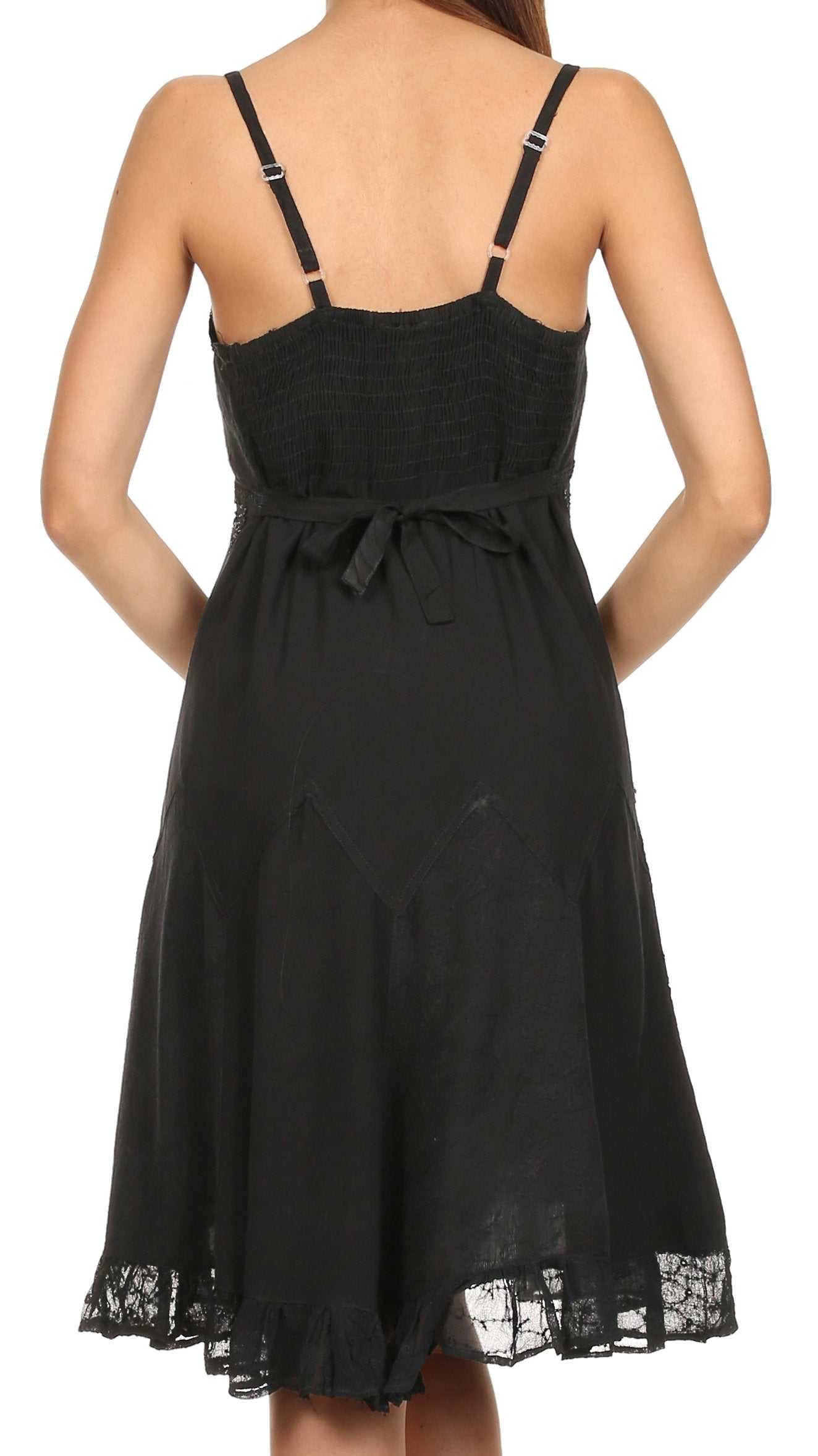 Black dress with lace details on a white background