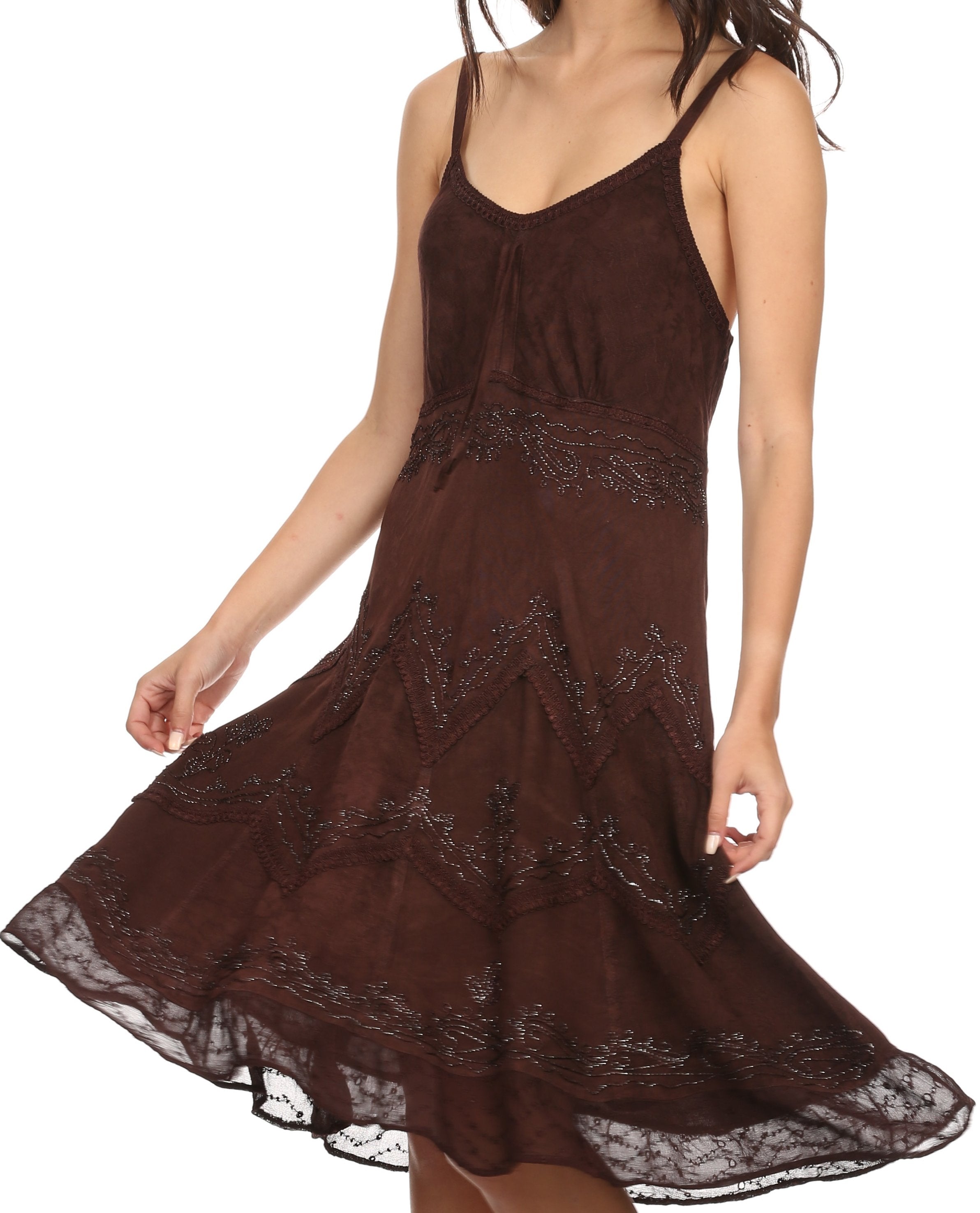 Brown lace dress on a white background