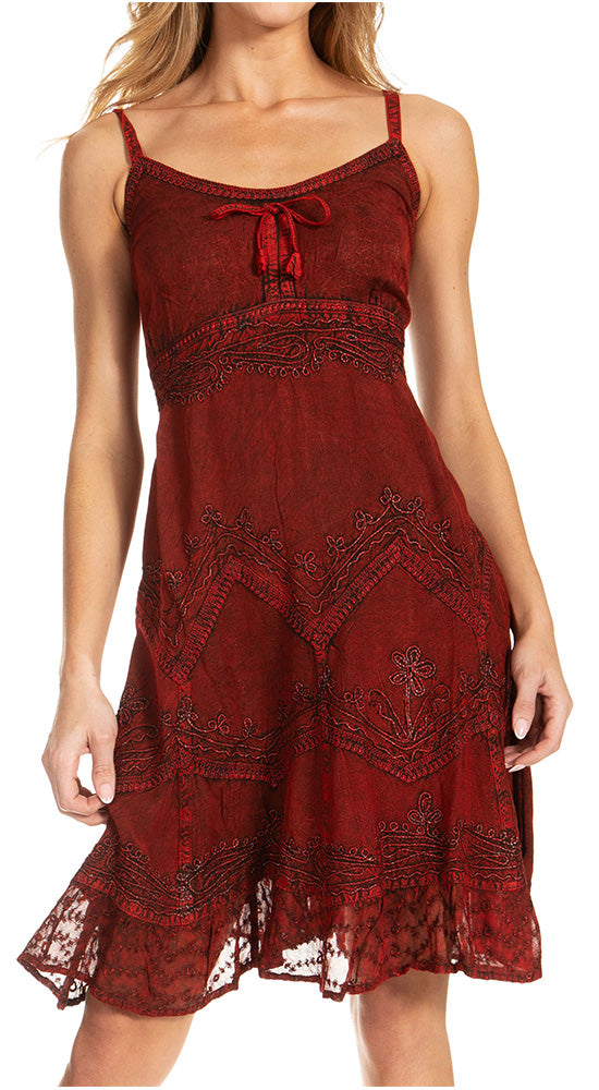 Red lace dress on a white background