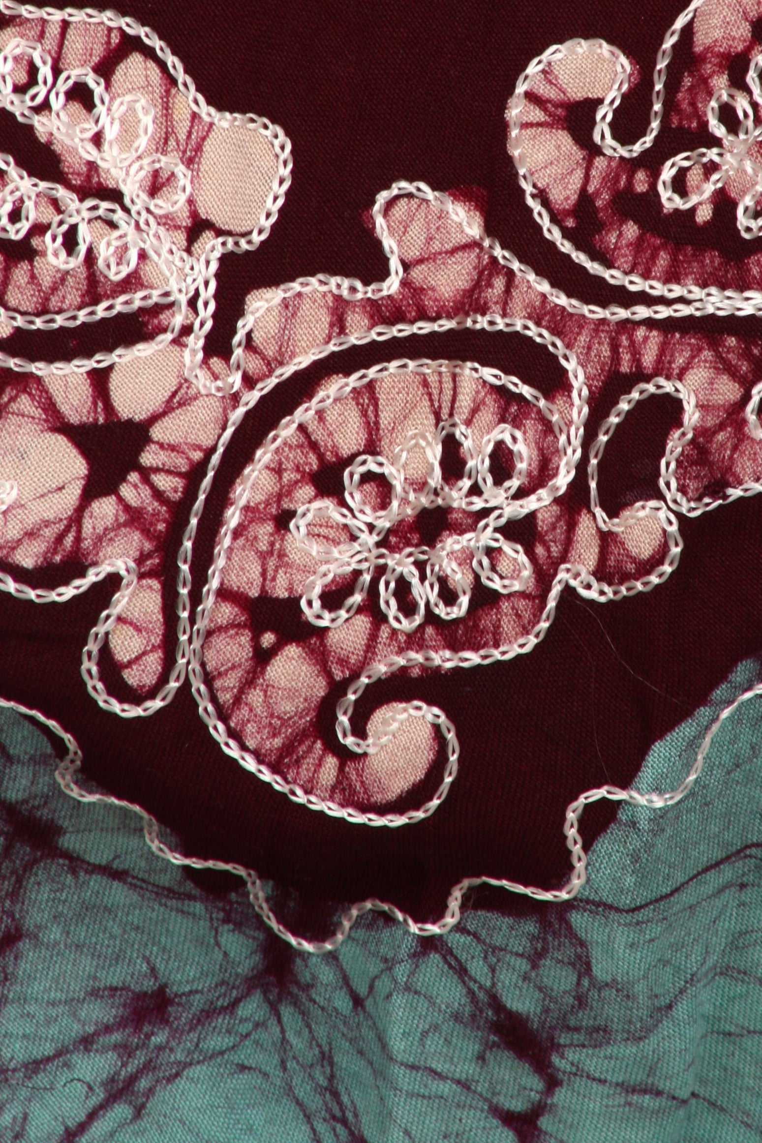 Close-up of intricate lace pattern on a fabric background
