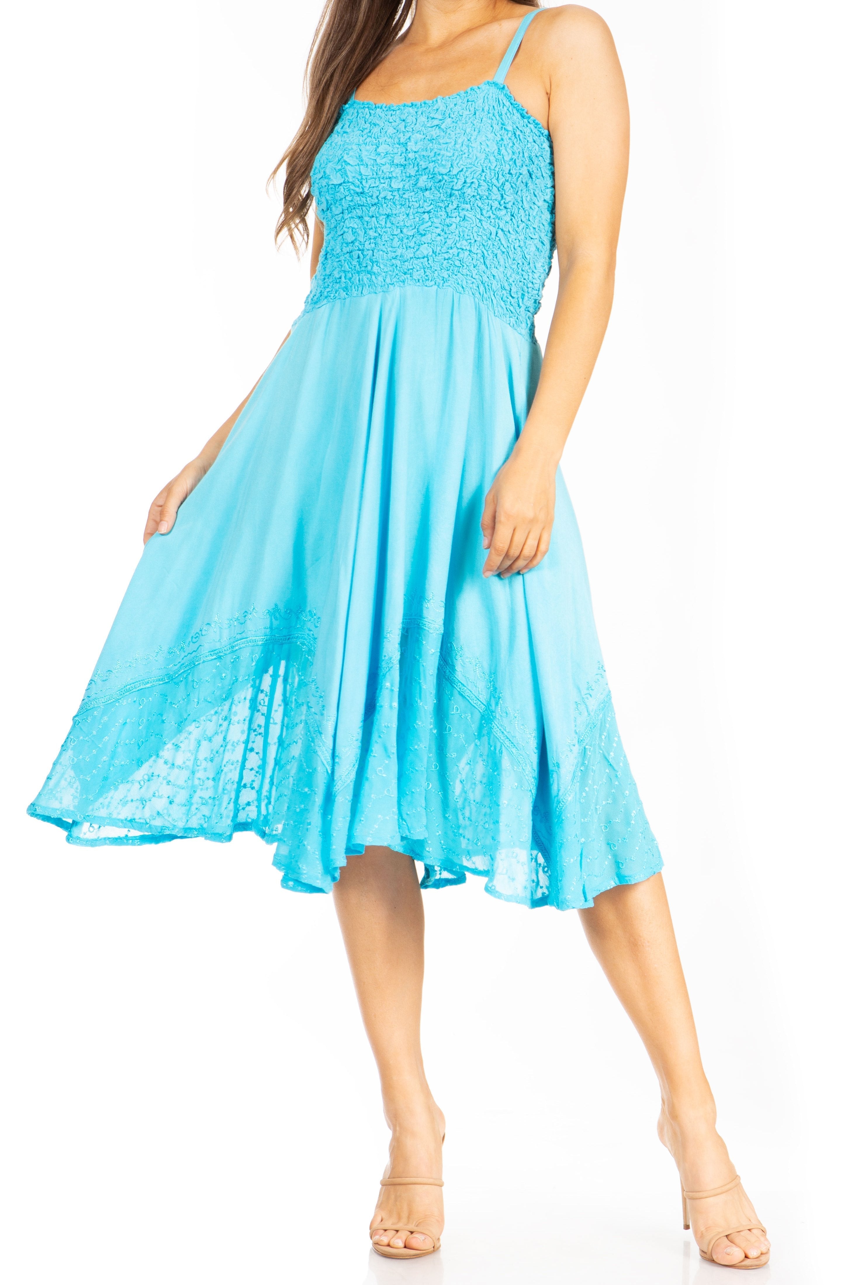 Woman wearing a blue dress on a white background