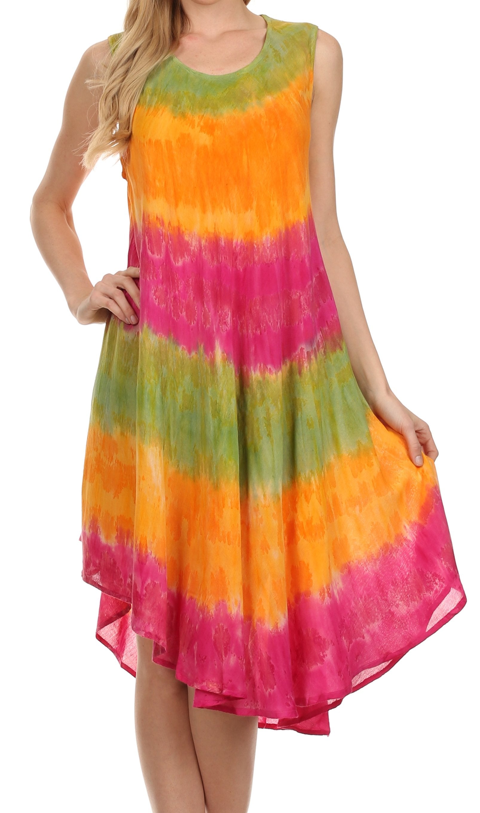 Multicolored tie-dye dress on a white background