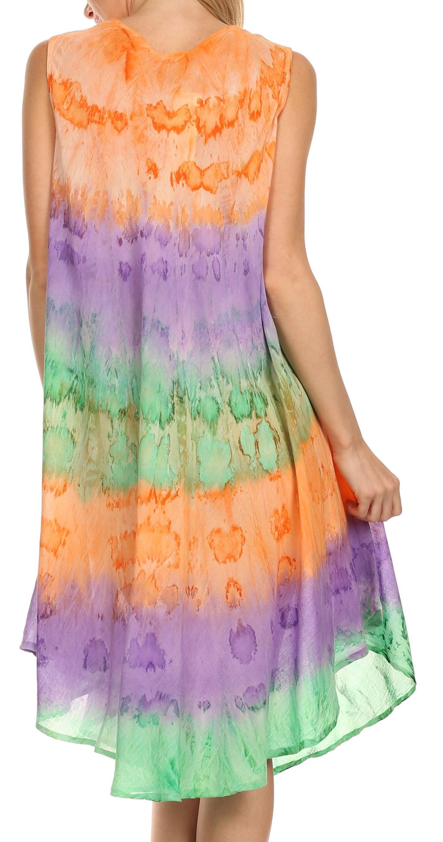Multicolored tie-dye dress on a white background