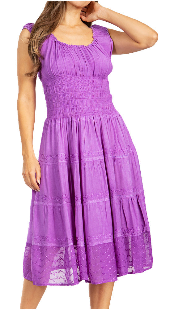 Purple dress with lace details on a white background