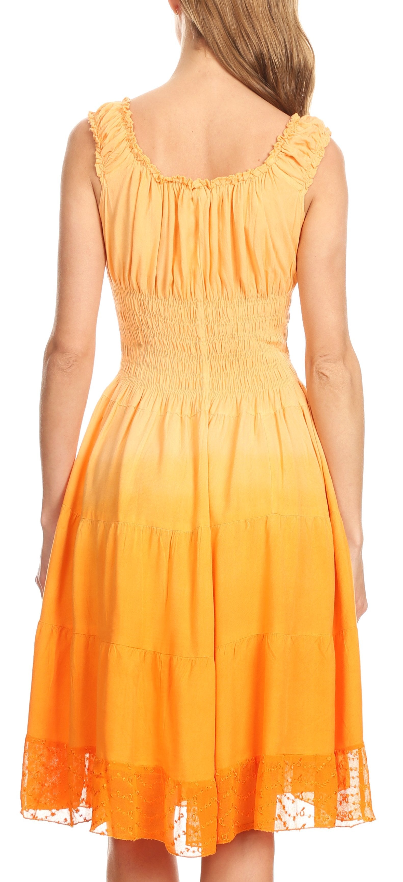 Orange dress with lace details on a white background