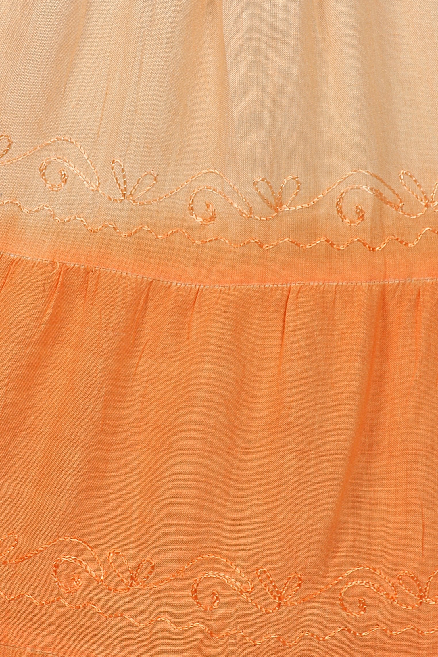 Close-up of orange fabric with decorative patterns at the top and bottom