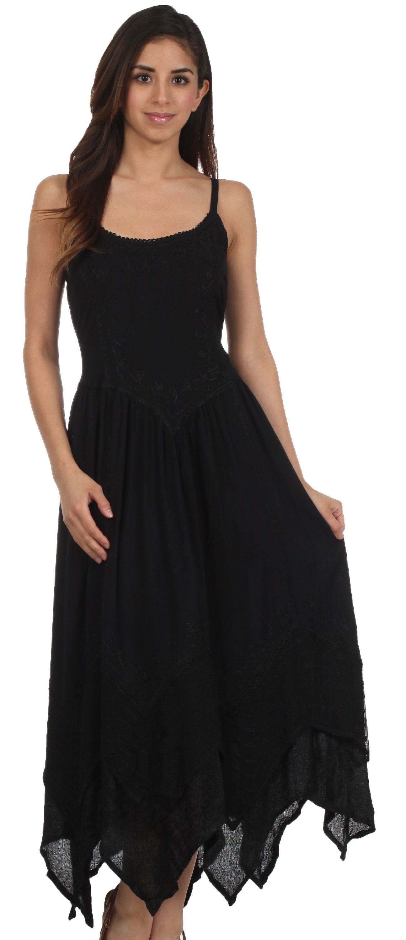 Woman wearing a black dress on a white background