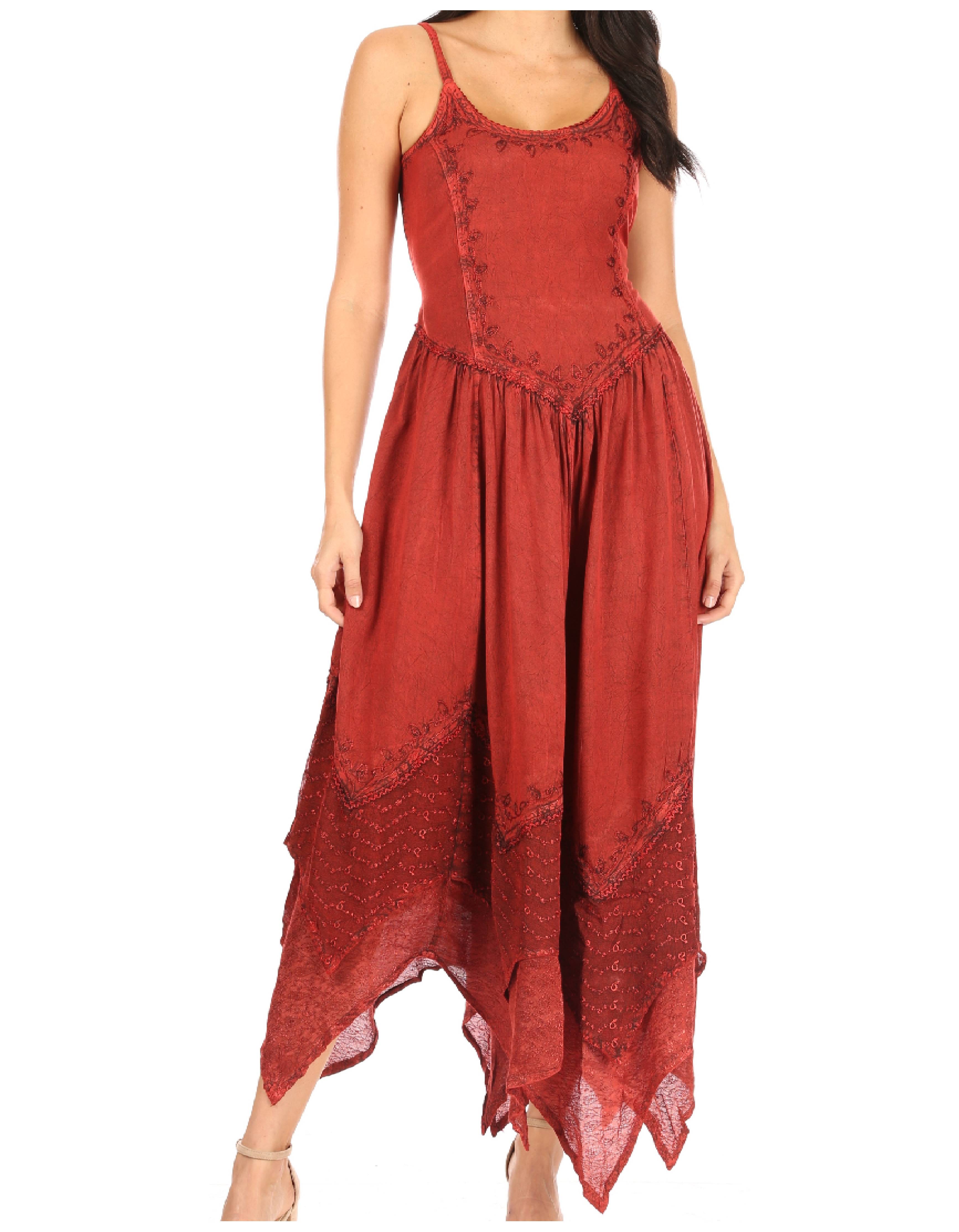 Red dress with lace details on a white background
