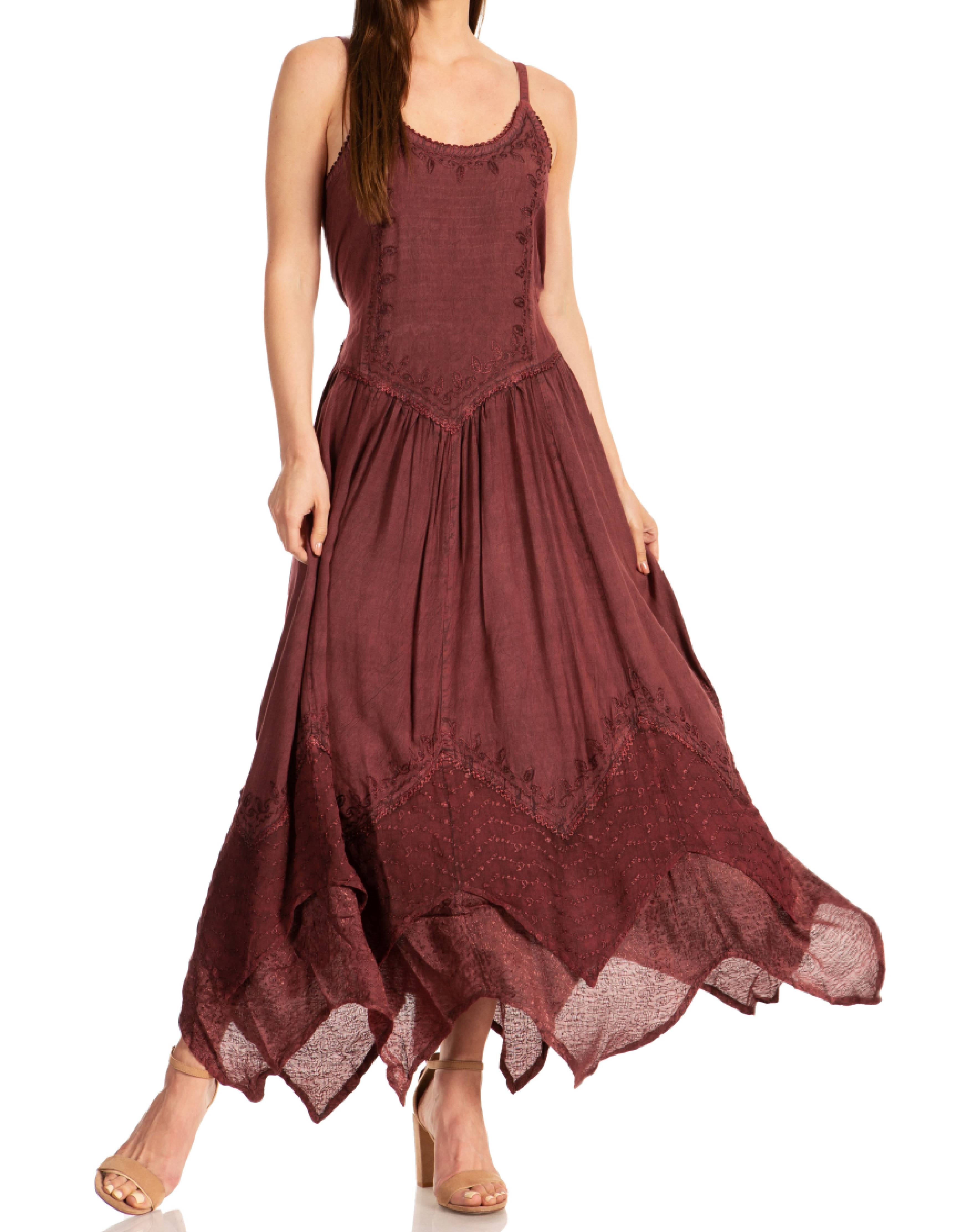 Maroon dress with lace details on a white background