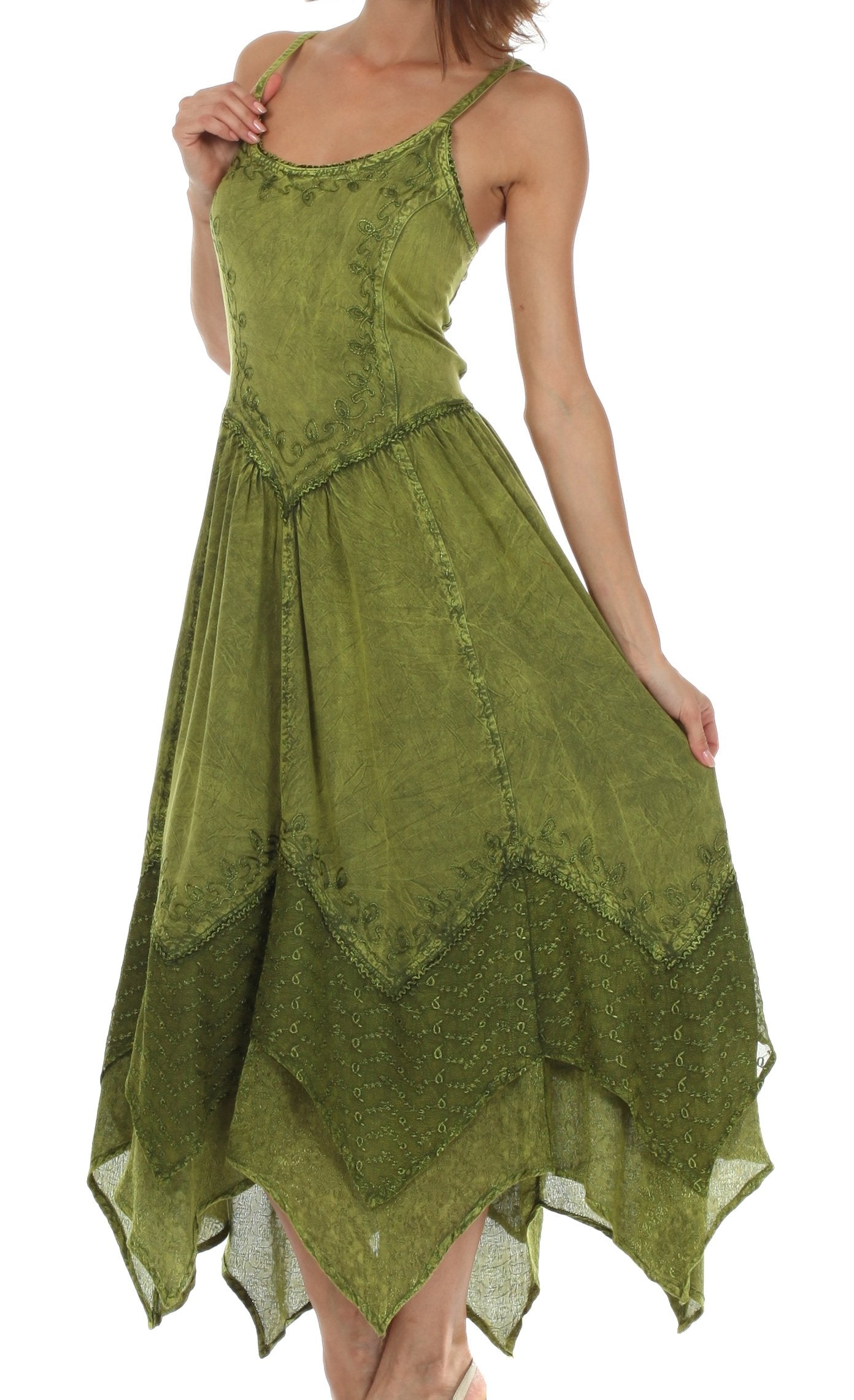 Green lace dress on a white background