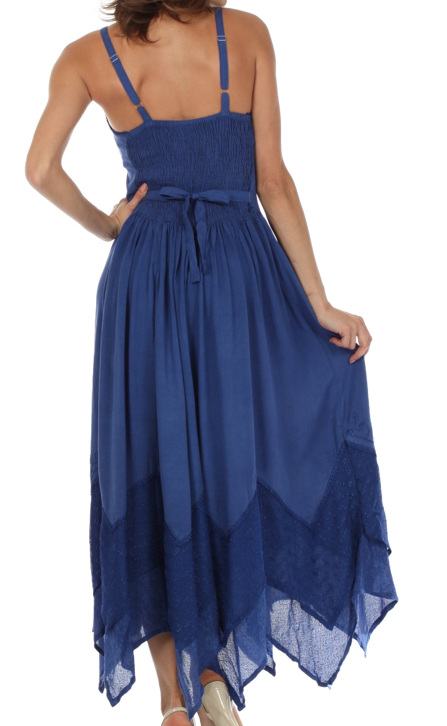 Blue dress with thin straps on a white background