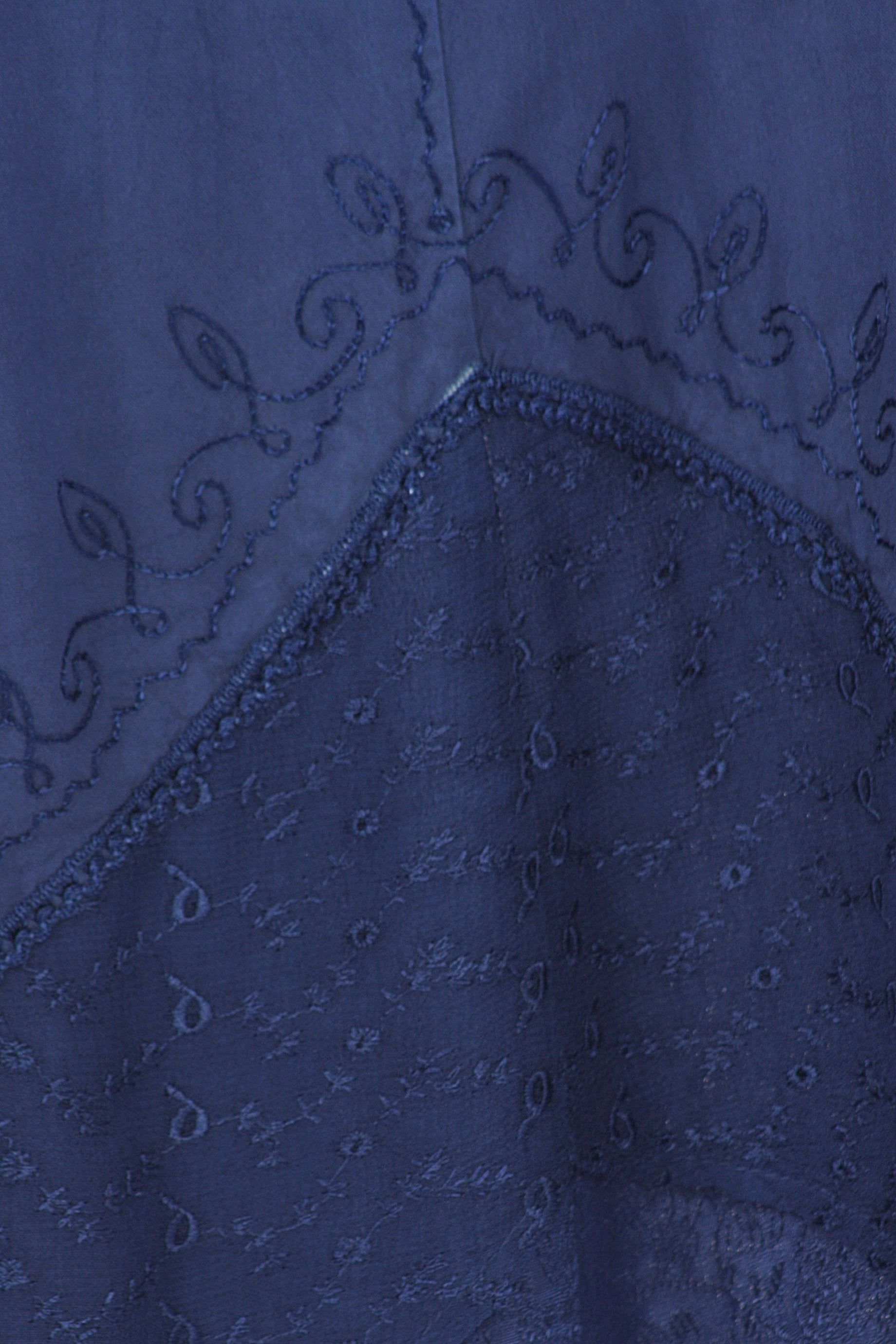 Close-up of a blue fabric with intricate patterns