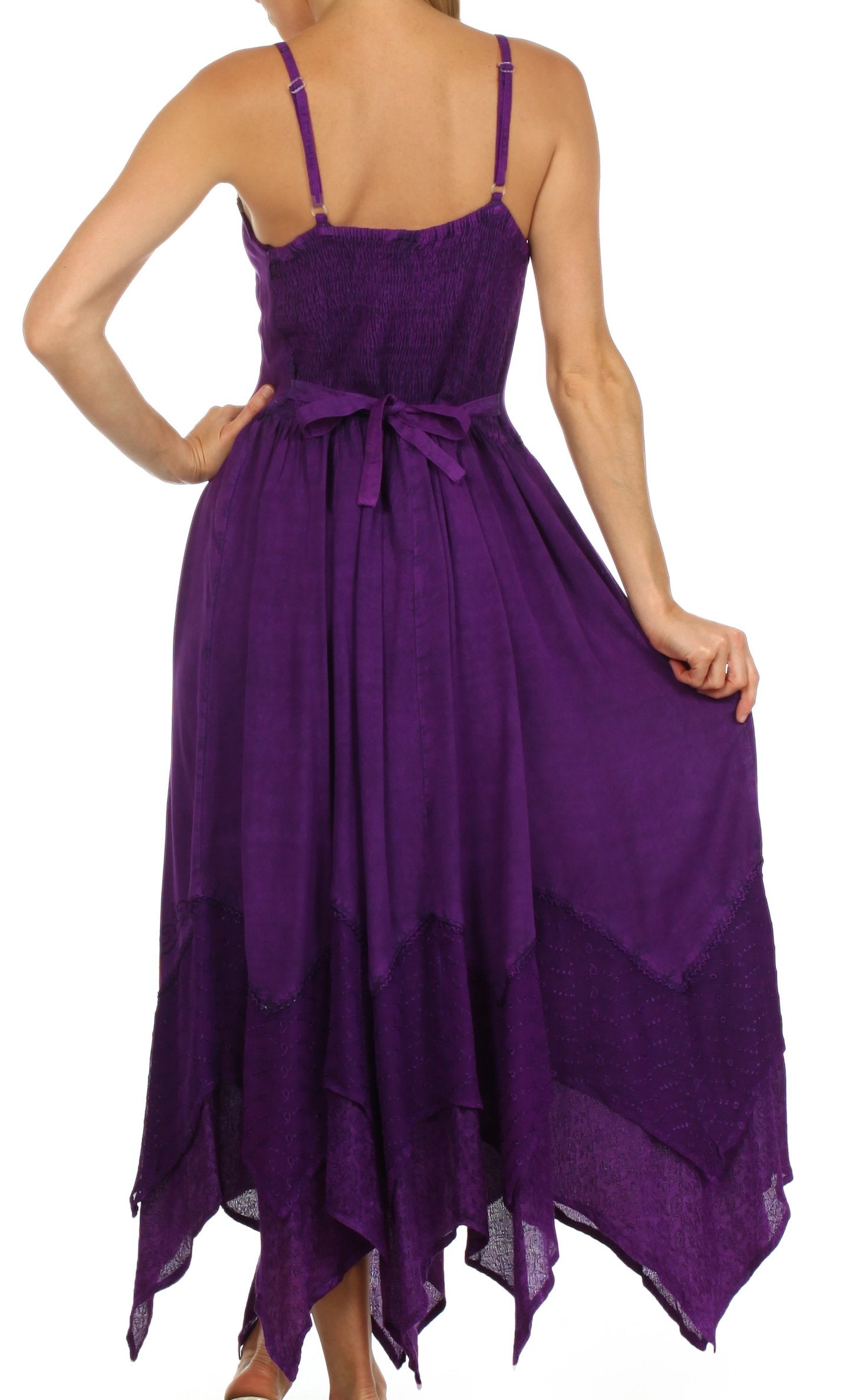 Purple dress with a tie waist on a white background