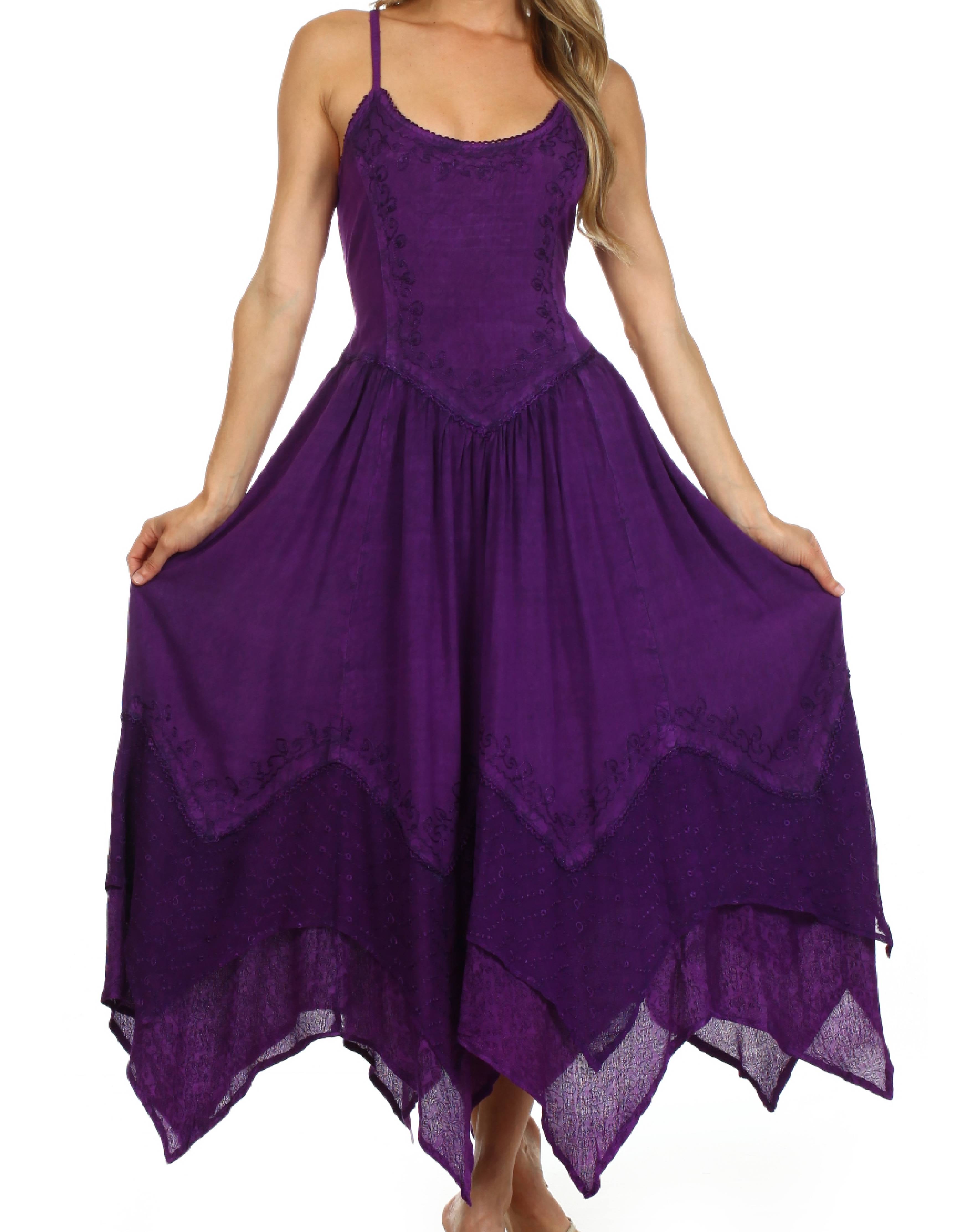 Purple dress with a layered skirt on a white background
