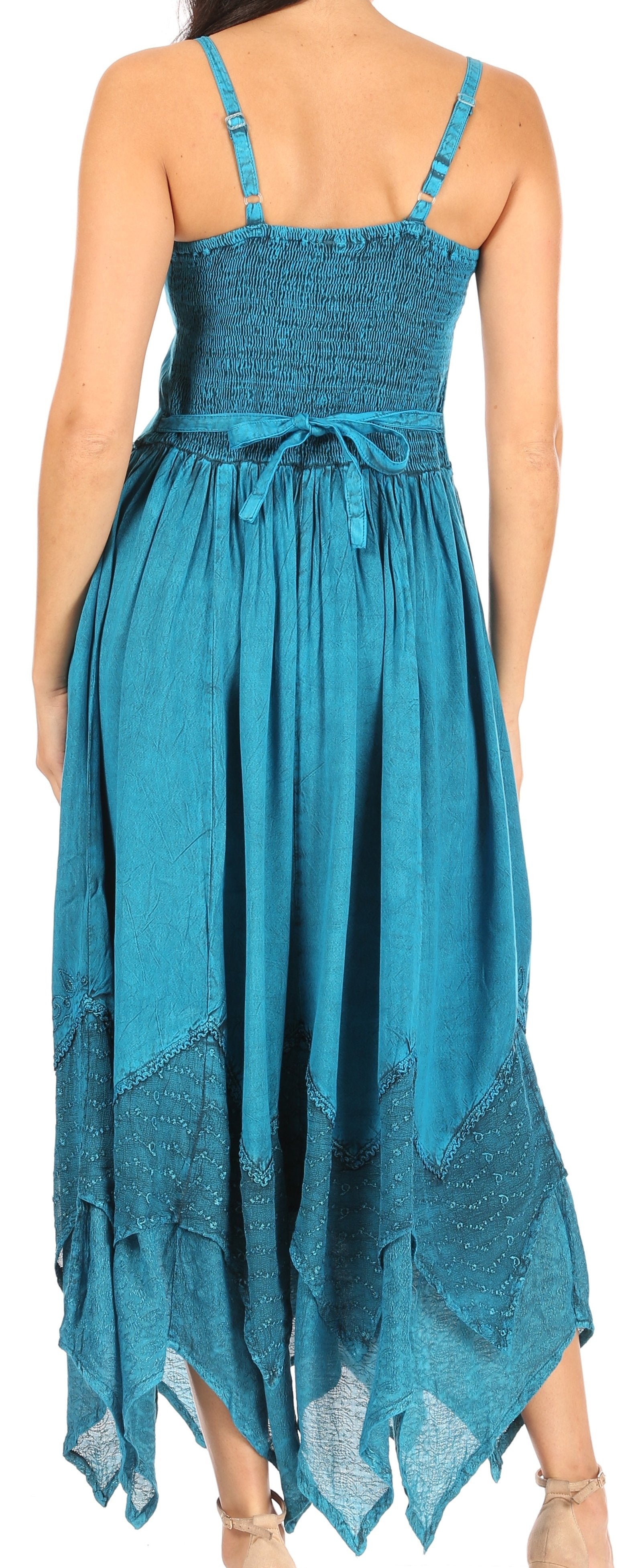 Teal dress with a textured pattern on a white background