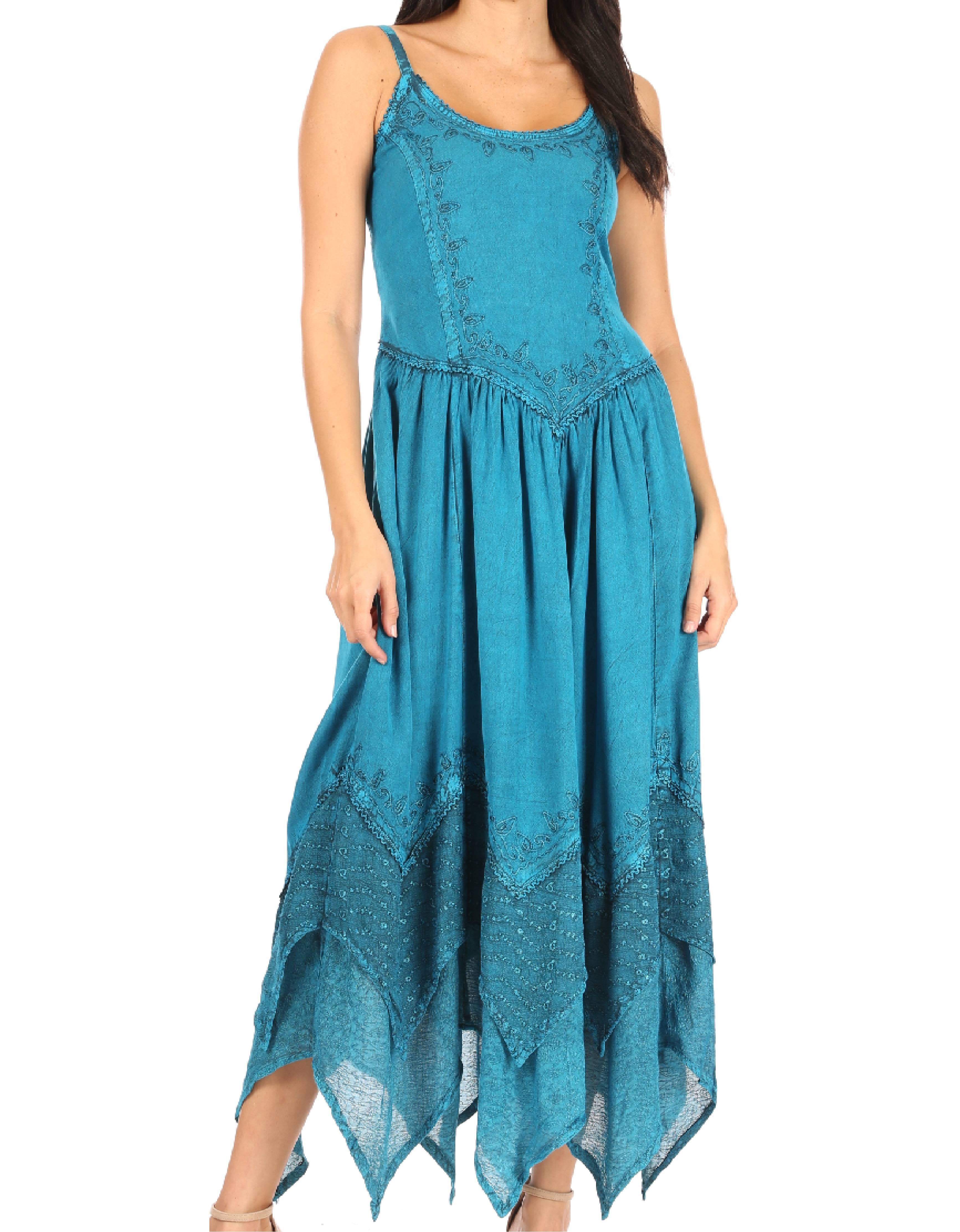 Teal dress with lace details on a white background