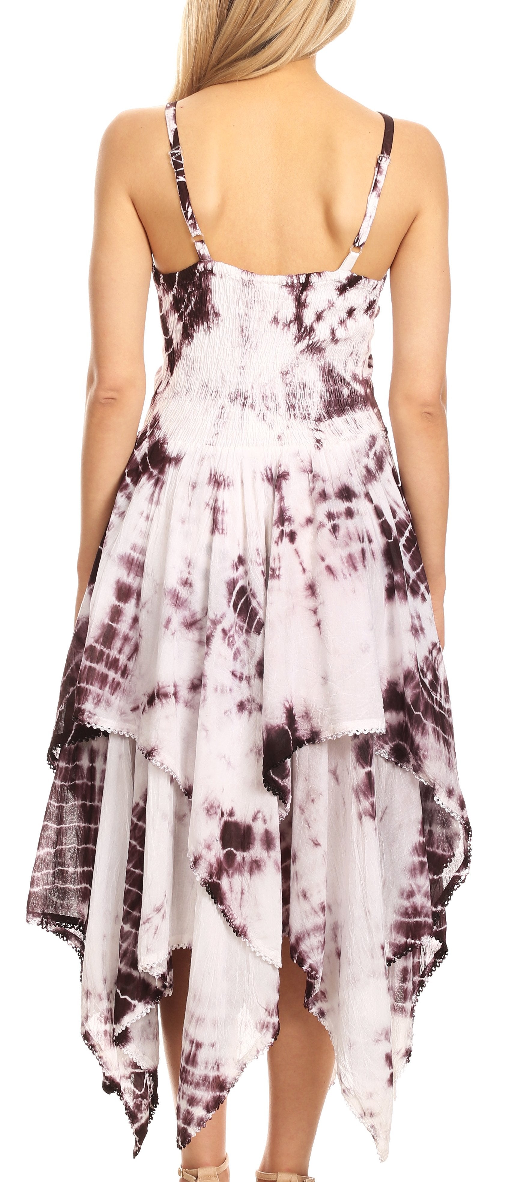 Tie-dye dress with a white and black pattern on a white background