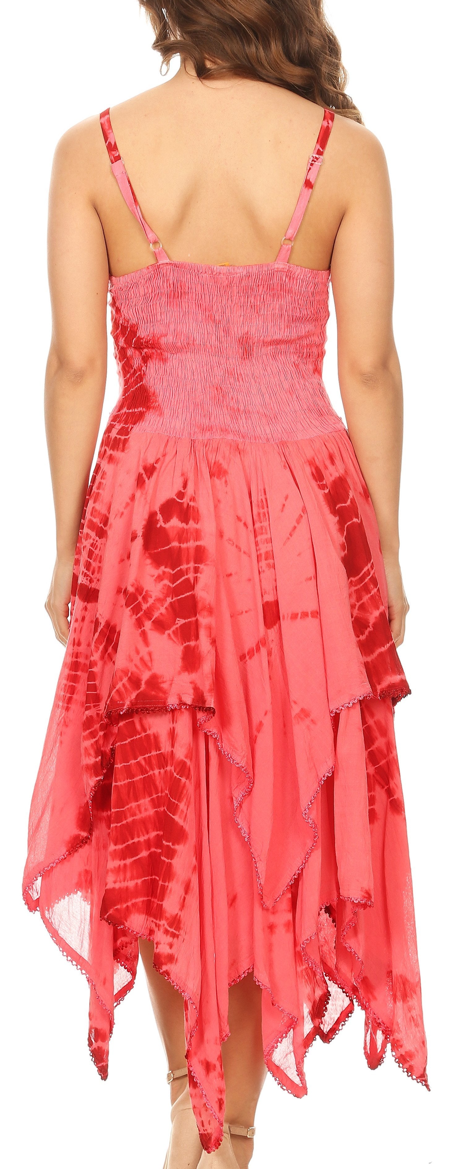 Pink tie-dye dress with a flowing design on a white background