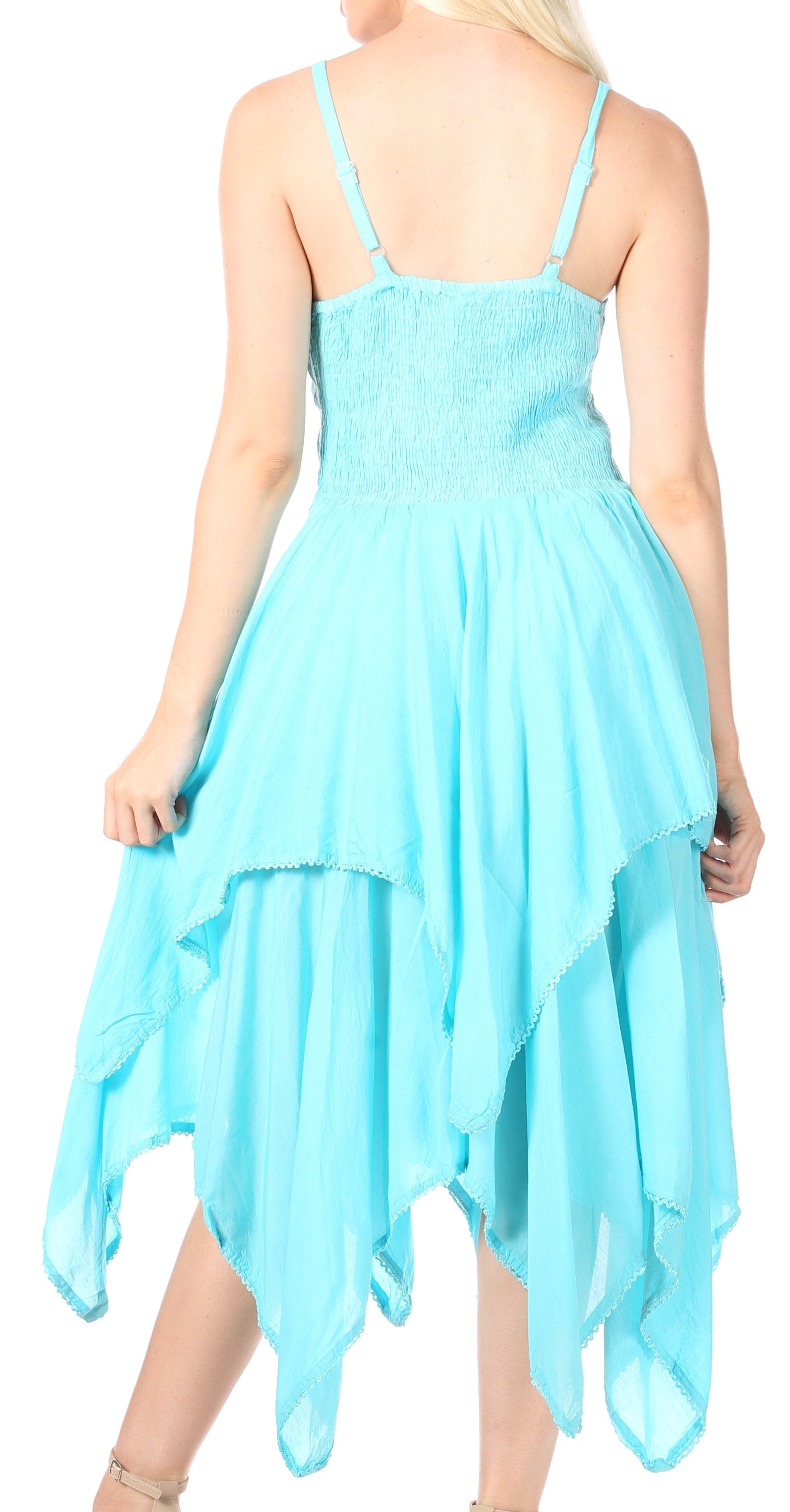 Light blue dress with a high-low hem on a white background