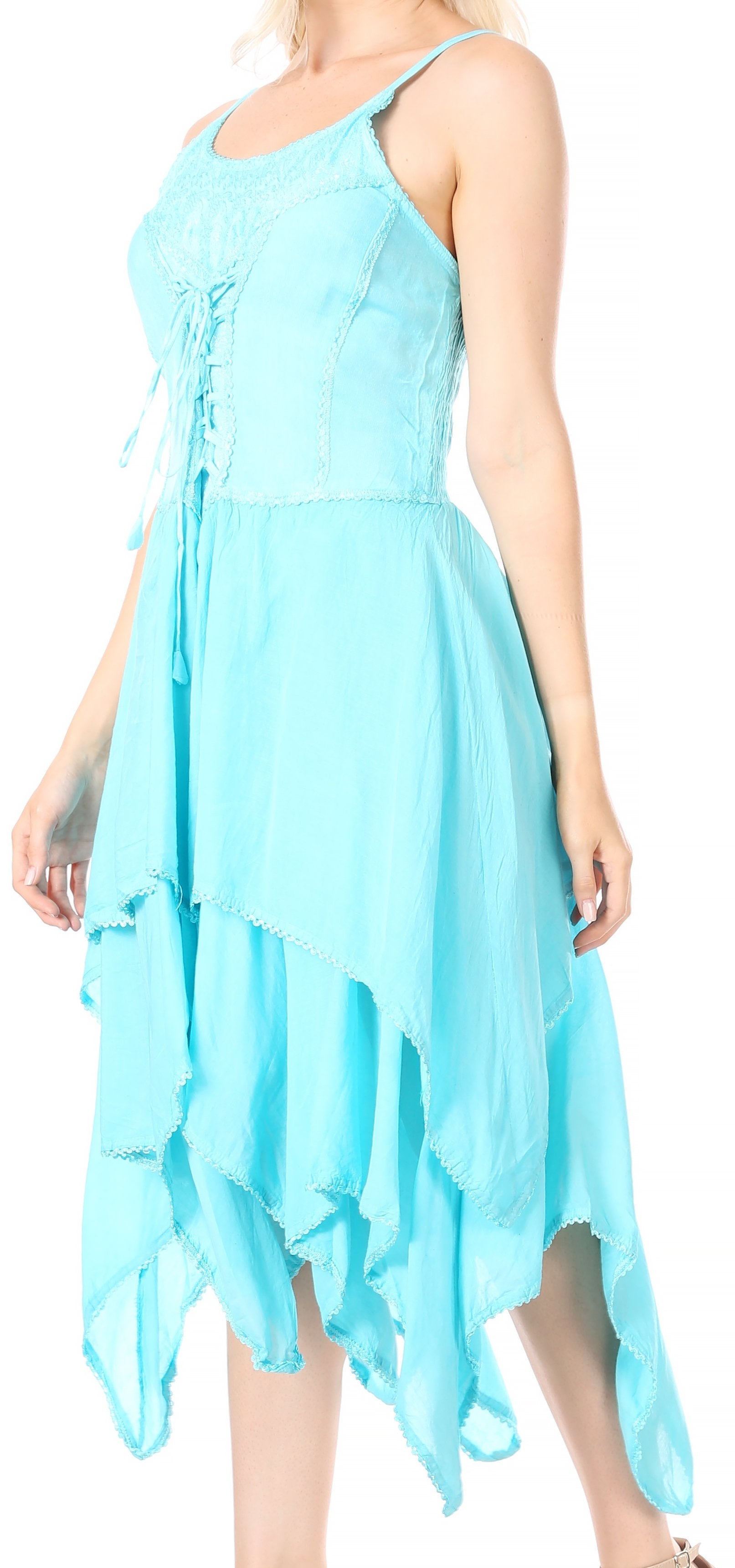 Light blue dress with ruffled hem on a white background